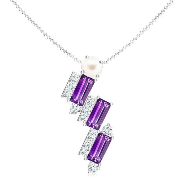 Amethyst & Moissanite Symmetric 925 Sterling Silver Pendant For Women