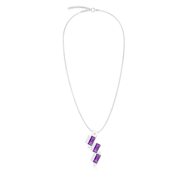 Amethyst & Moissanite Symmetric 925 Sterling Silver Pendant For Women