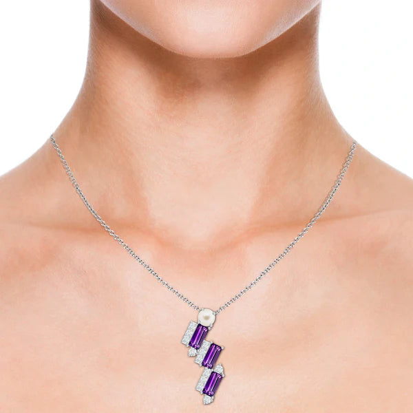 Amethyst & Moissanite Symmetric 925 Sterling Silver Pendant For Women