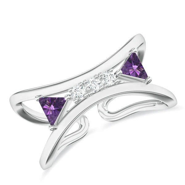 Adjustable Amethyst and Moissanite 925 Sterling Silver Ring For Women