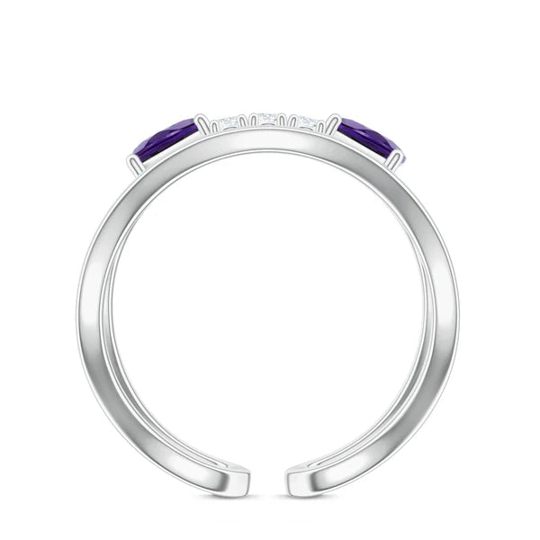 Adjustable Amethyst and Moissanite 925 Sterling Silver Ring For Women