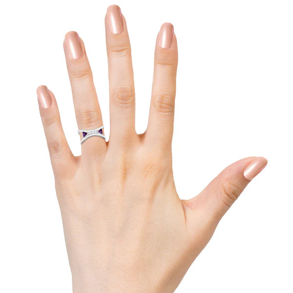Adjustable Amethyst and Moissanite 925 Sterling Silver Ring For Women