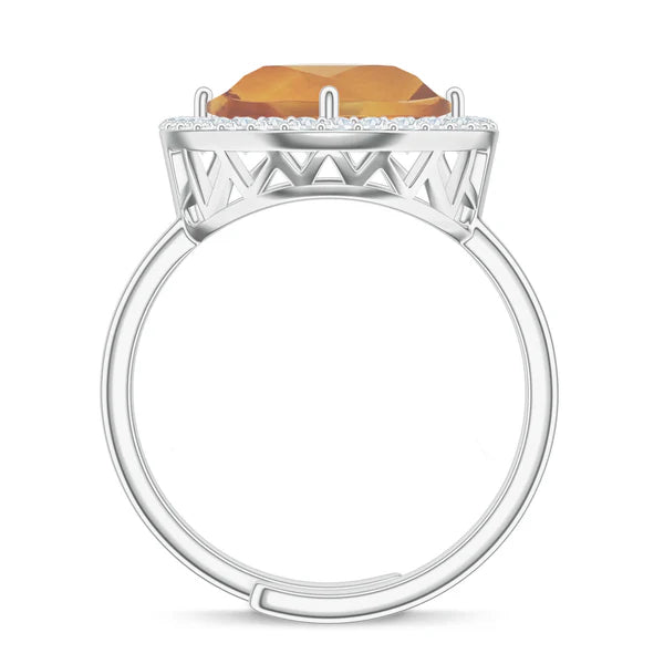Elegant Citrine and Moissanite 925 Sterling Silver Ring For Women