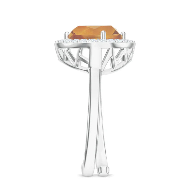 Elegant Citrine and Moissanite 925 Sterling Silver Ring For Women
