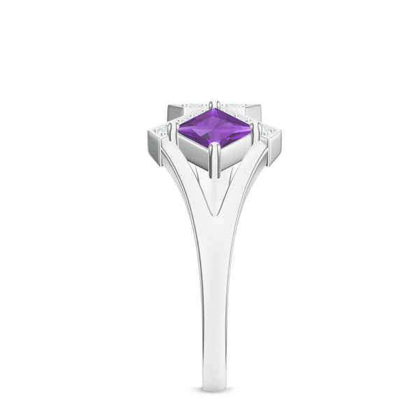 Front Open Amethyst 925 Sterling Silver Ring For Women