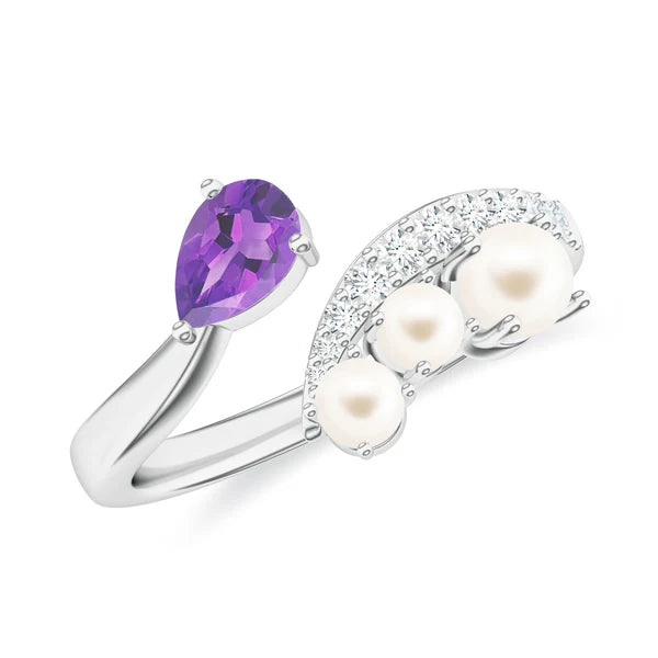 Abstract Amethyst and Pearl 925 Sterling Silver Ring For Women