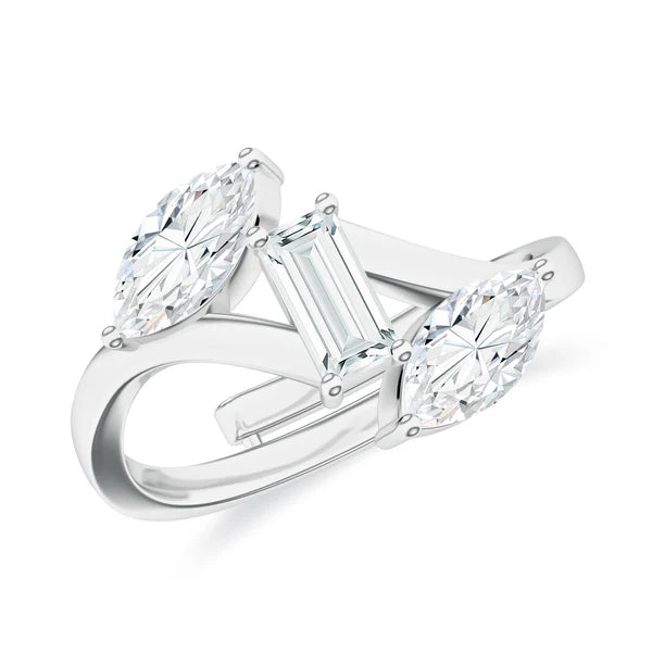 Moissanite Shapes 925 Sterling Silver Adjustable Ring For Women