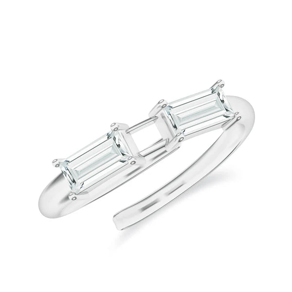 Baguette Moissanite 925 Sterling Silver Adjustable Ring For Women