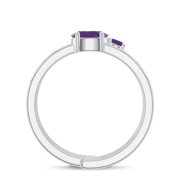 Amethyst and Moissanite Stackable 925 Sterling Silver Ring For Women