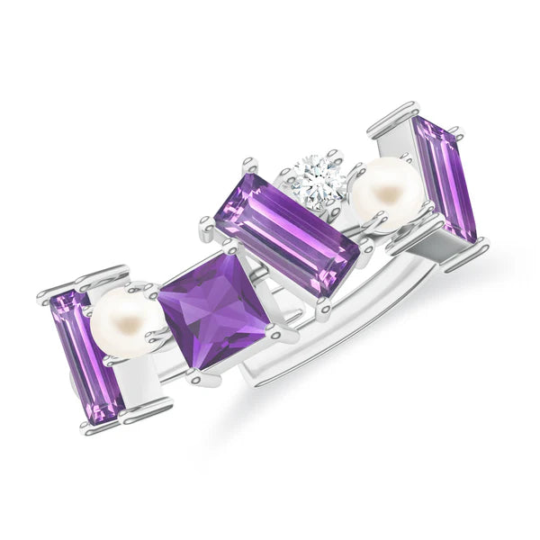 Amethyst Garnet Abstract 925 Sterling Silver Ring For Women