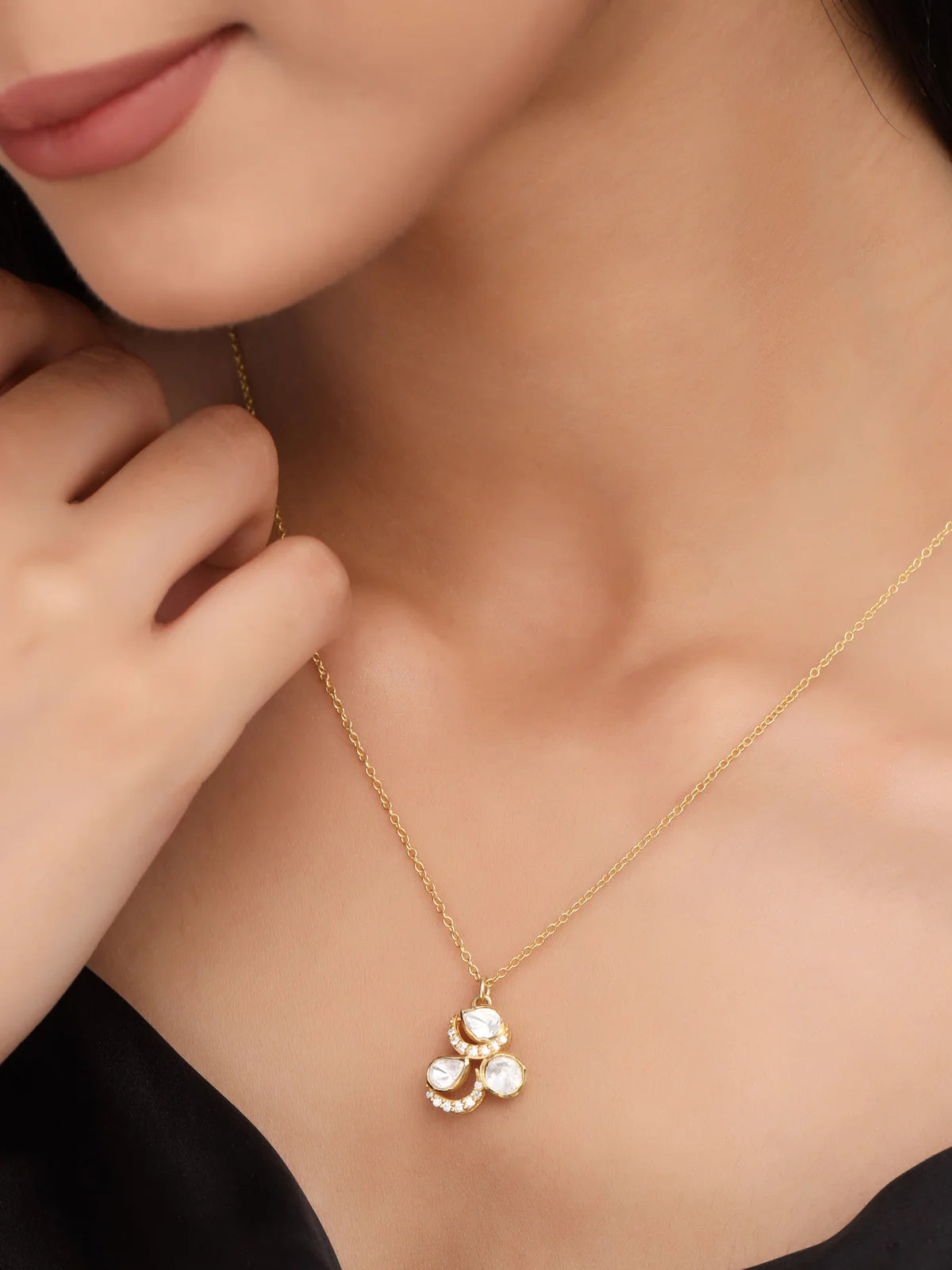 Elegant Mughal-Inspired Crystal & Pearl 925 Sterling Silver Pendant For Women