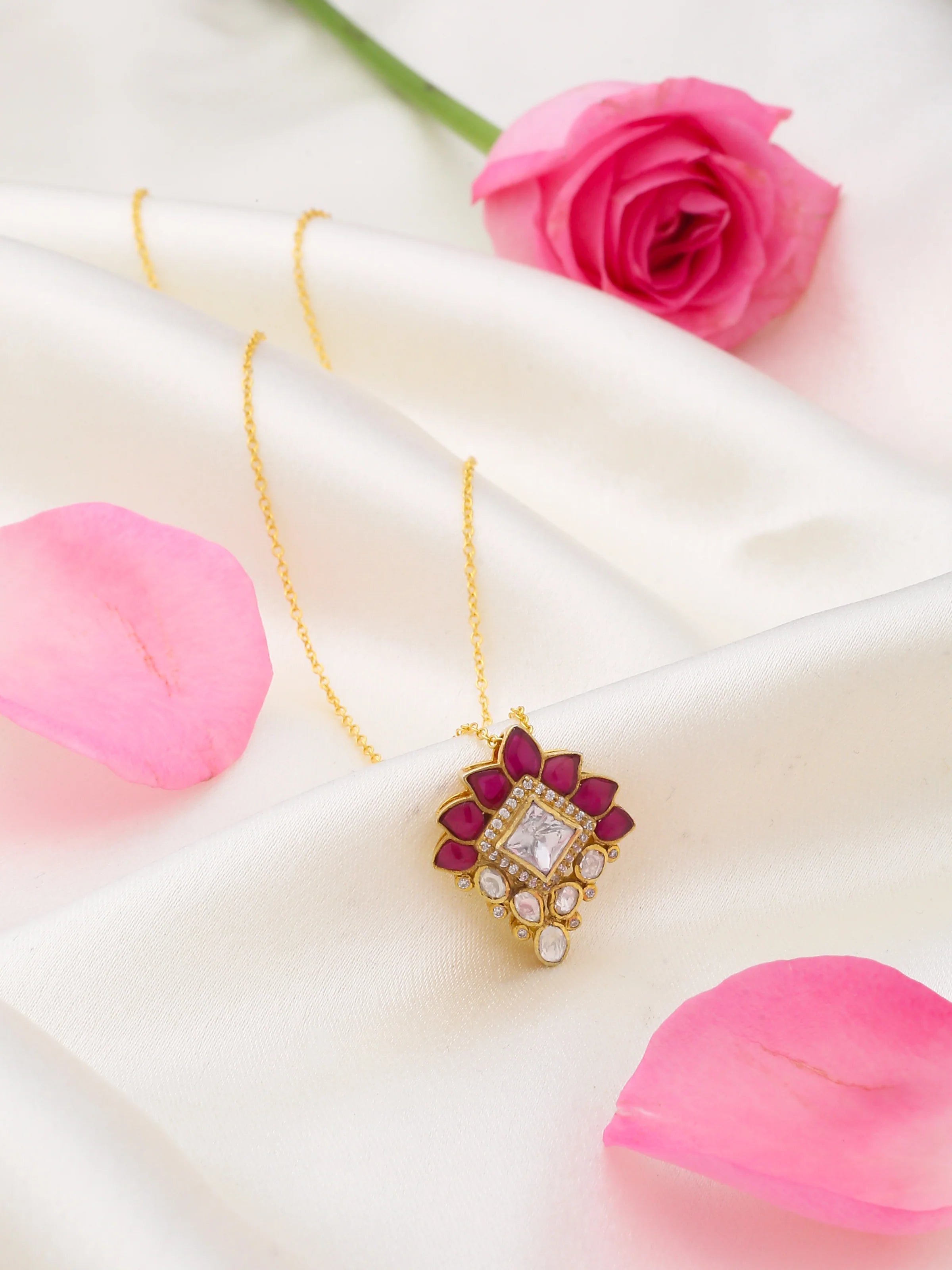 Elegant Mughal Majesty Gold Bridal 925 Sterling Silver Pendant For Women