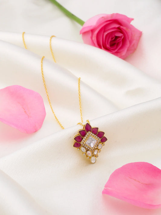 Elegant Mughal Majesty Gold Bridal 925 Sterling Silver Pendant For Women