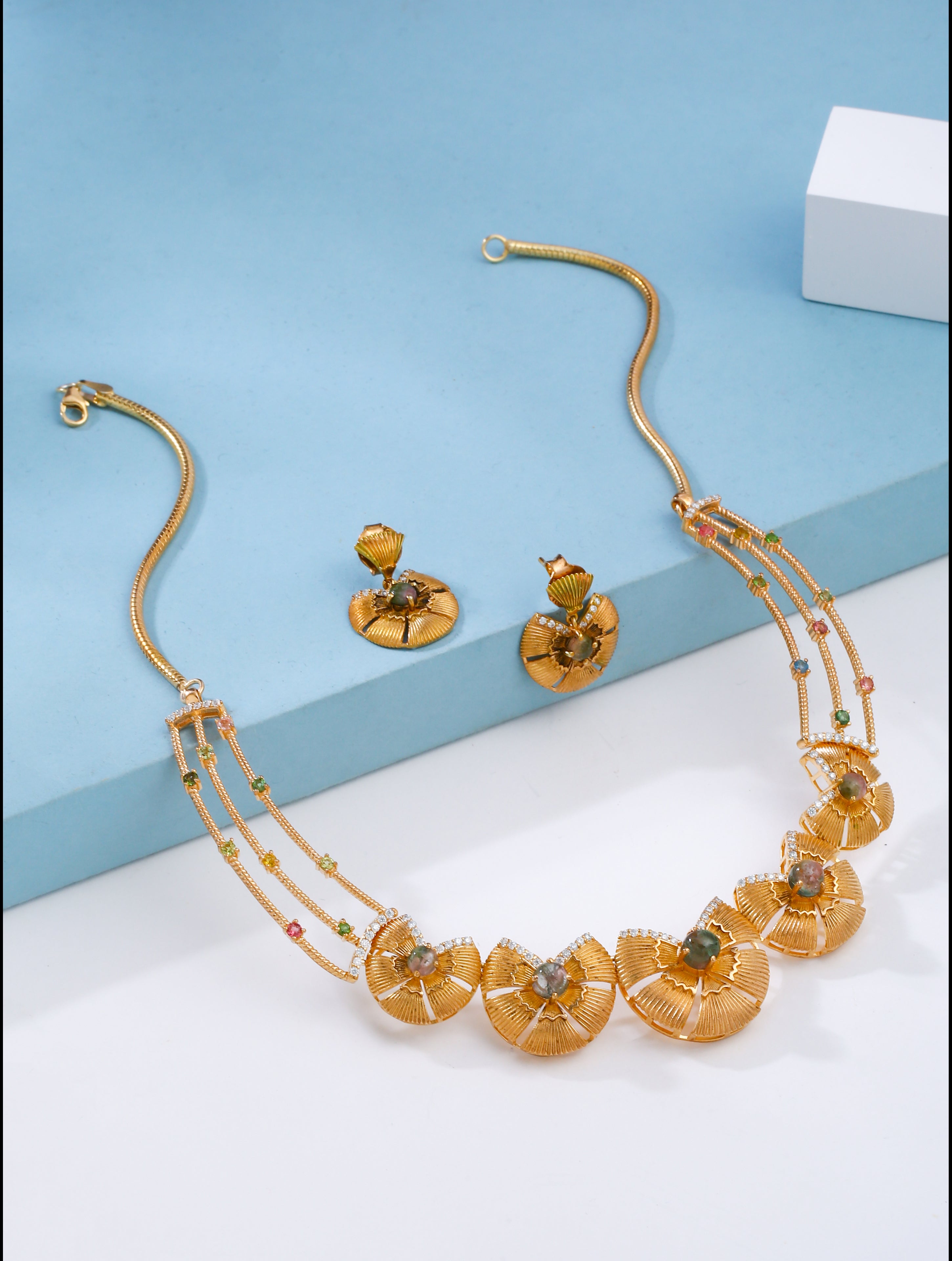 Moissanite & Tourmaline Luxe 925 Sterling Silver Necklace Set For Women