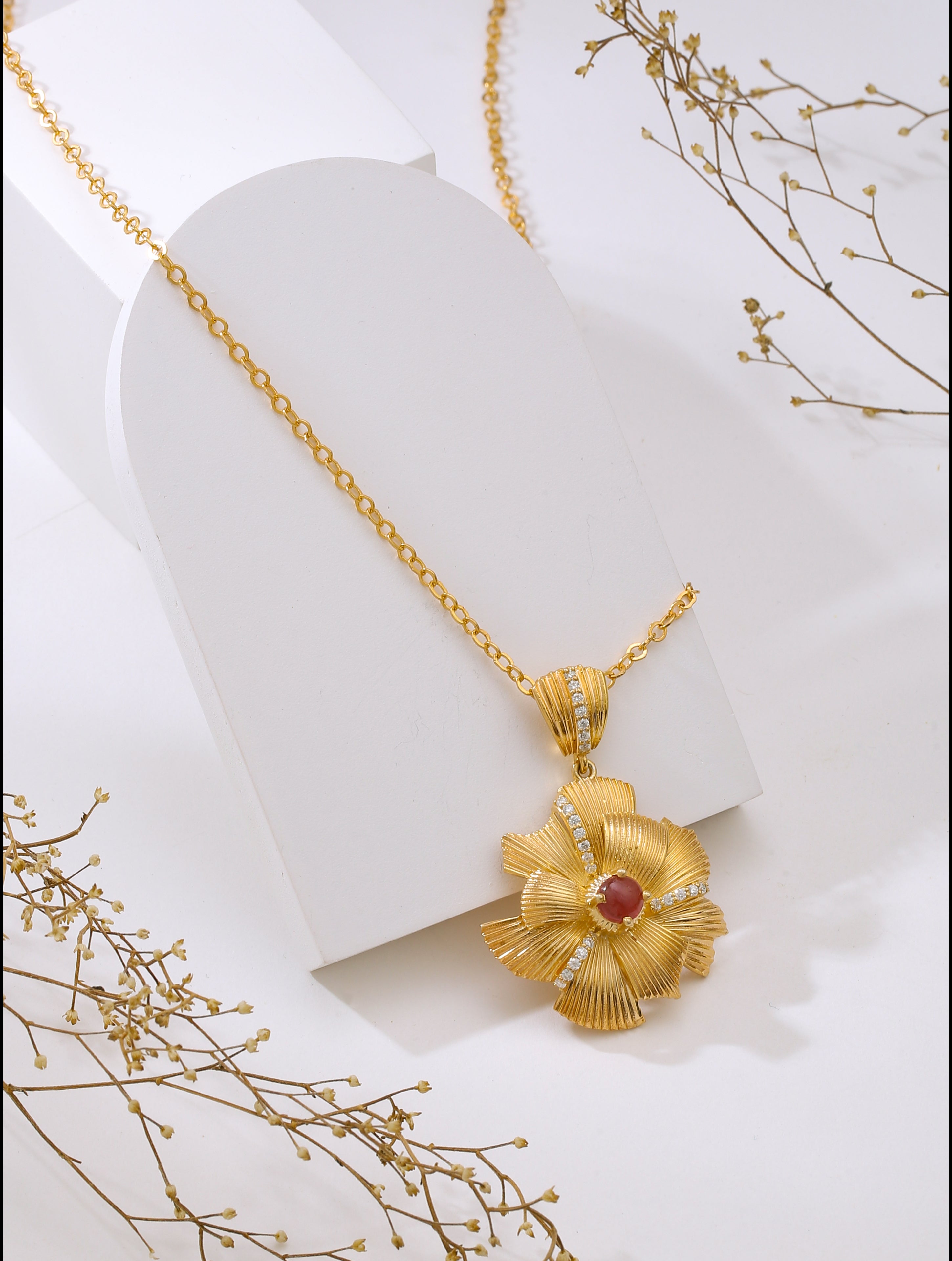 Eleganza Blossom Moissanite and Pink Tourmaline 925 Sterling Silver Pendant For Women