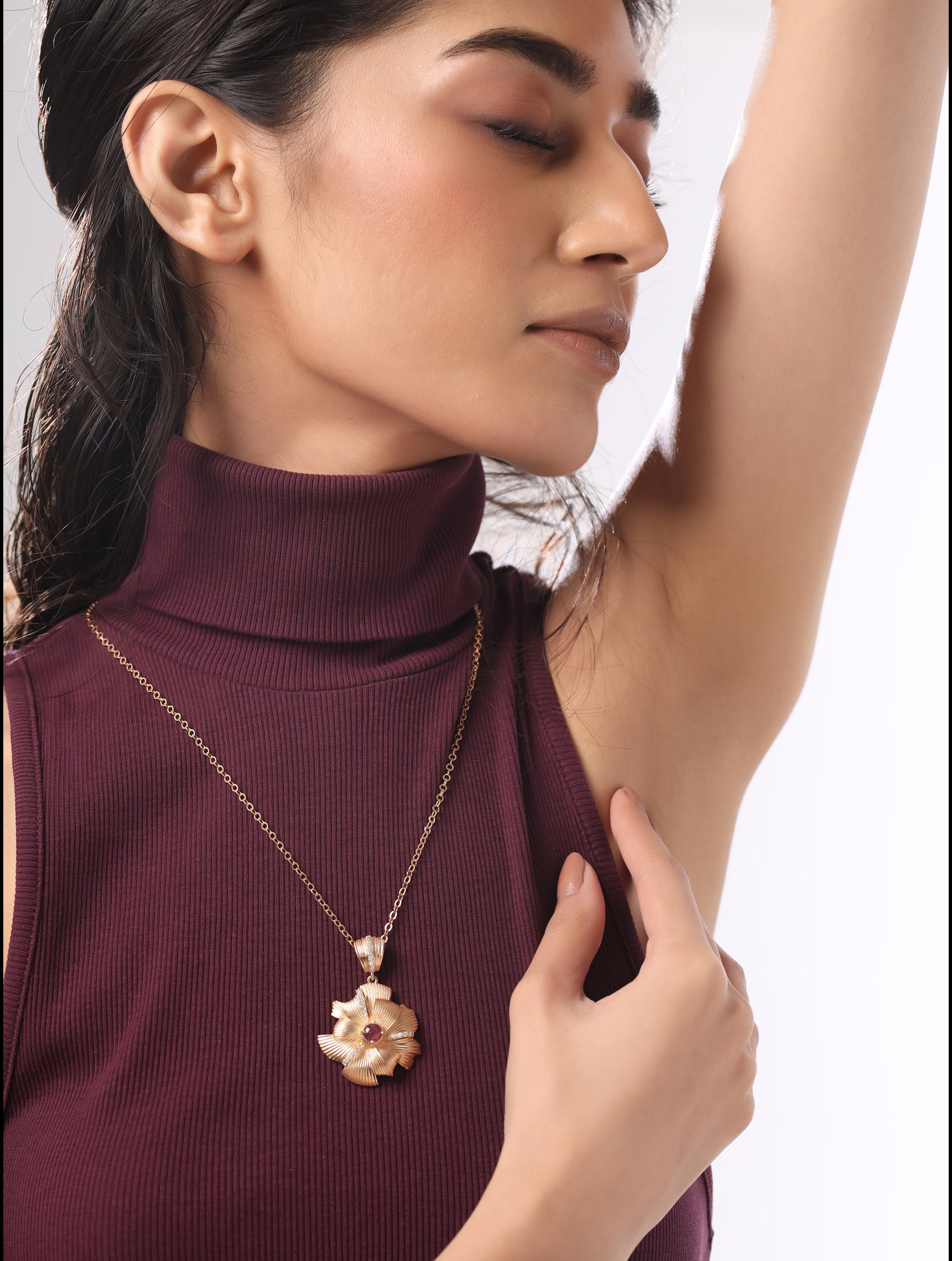 Eleganza Blossom Moissanite and Pink Tourmaline 925 Sterling Silver Pendant For Women