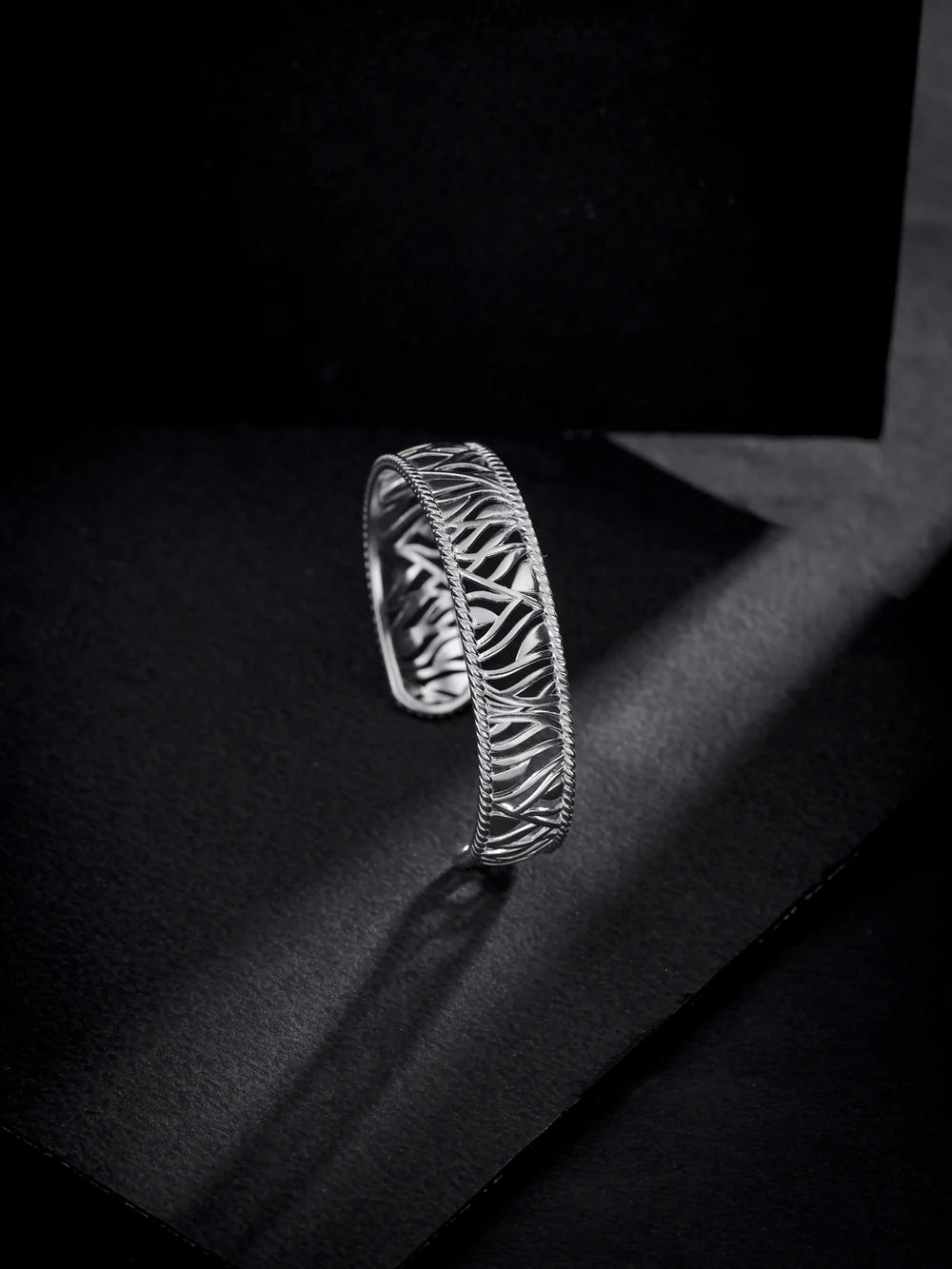 Rhodium Abstract Jali Lumina 925 Sterling Silver Cuff Bangle For Women