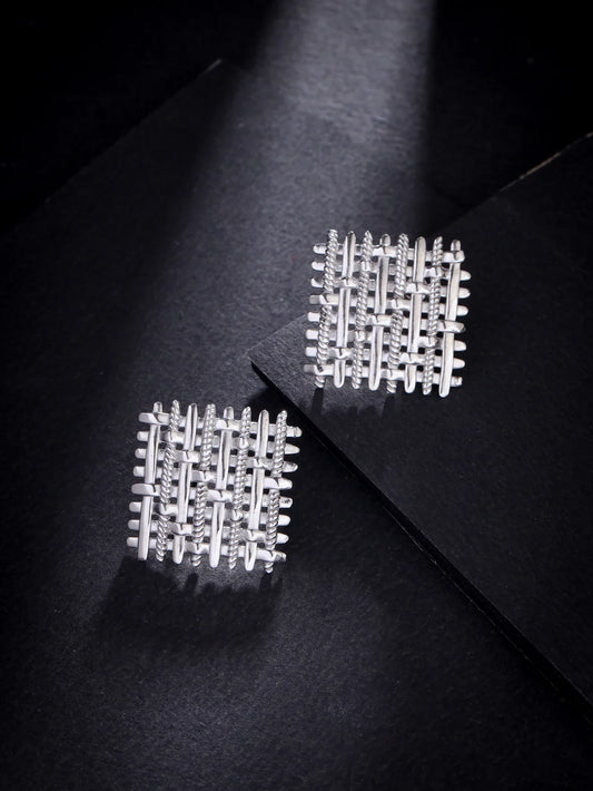 Lumina Rhodium Plated Weaved 925 Sterling Silver Earrings For Women