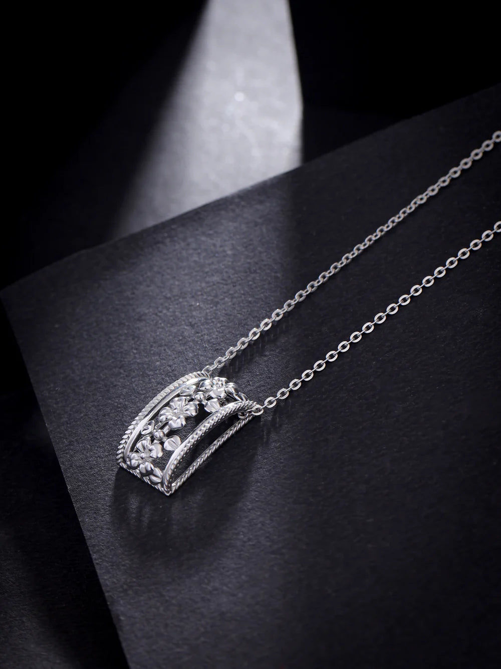 Lumina Rhodium Modern Floral 925 Sterling Silver Pendant For Women