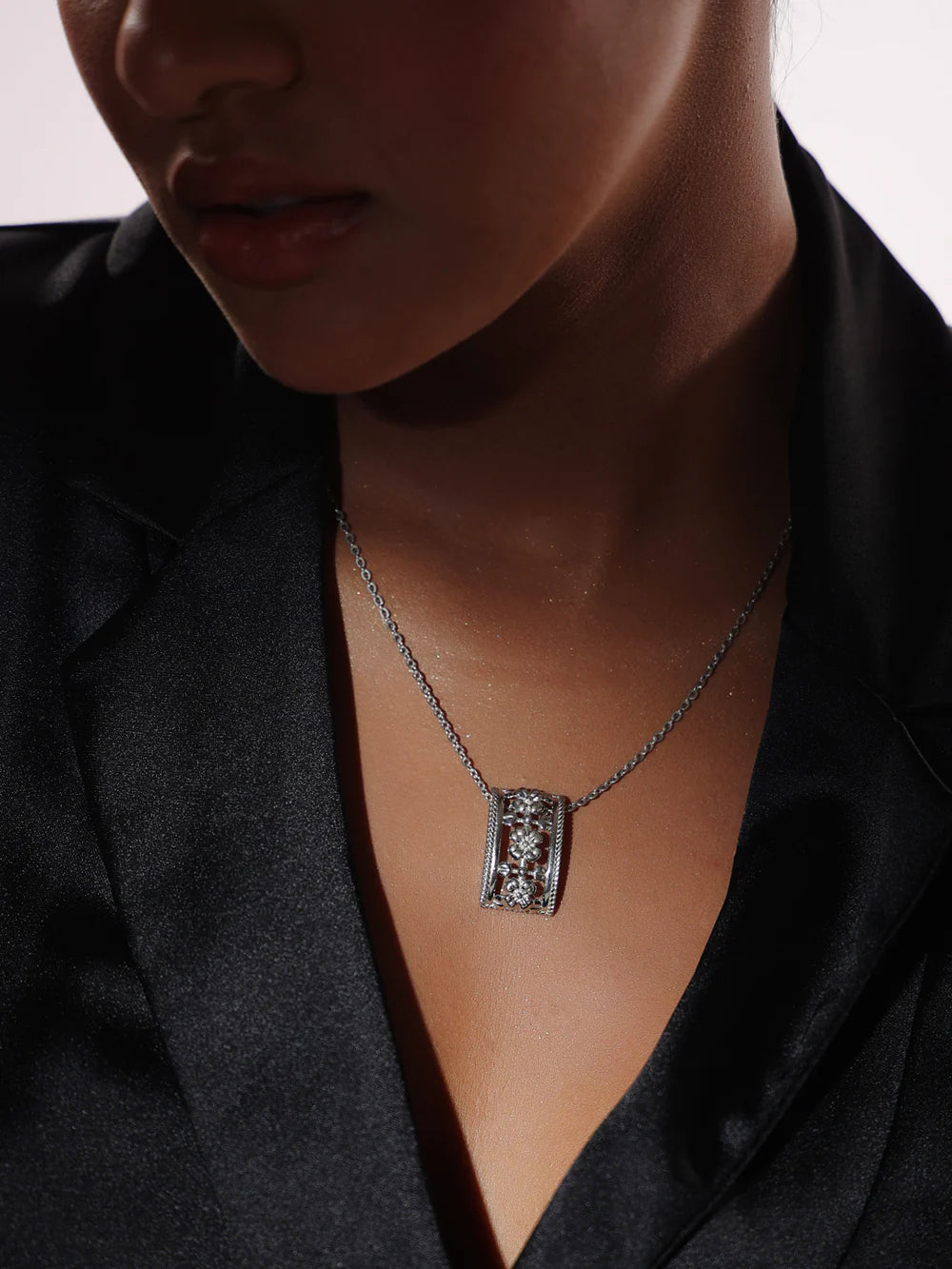 Lumina Rhodium Modern Floral 925 Sterling Silver Pendant For Women