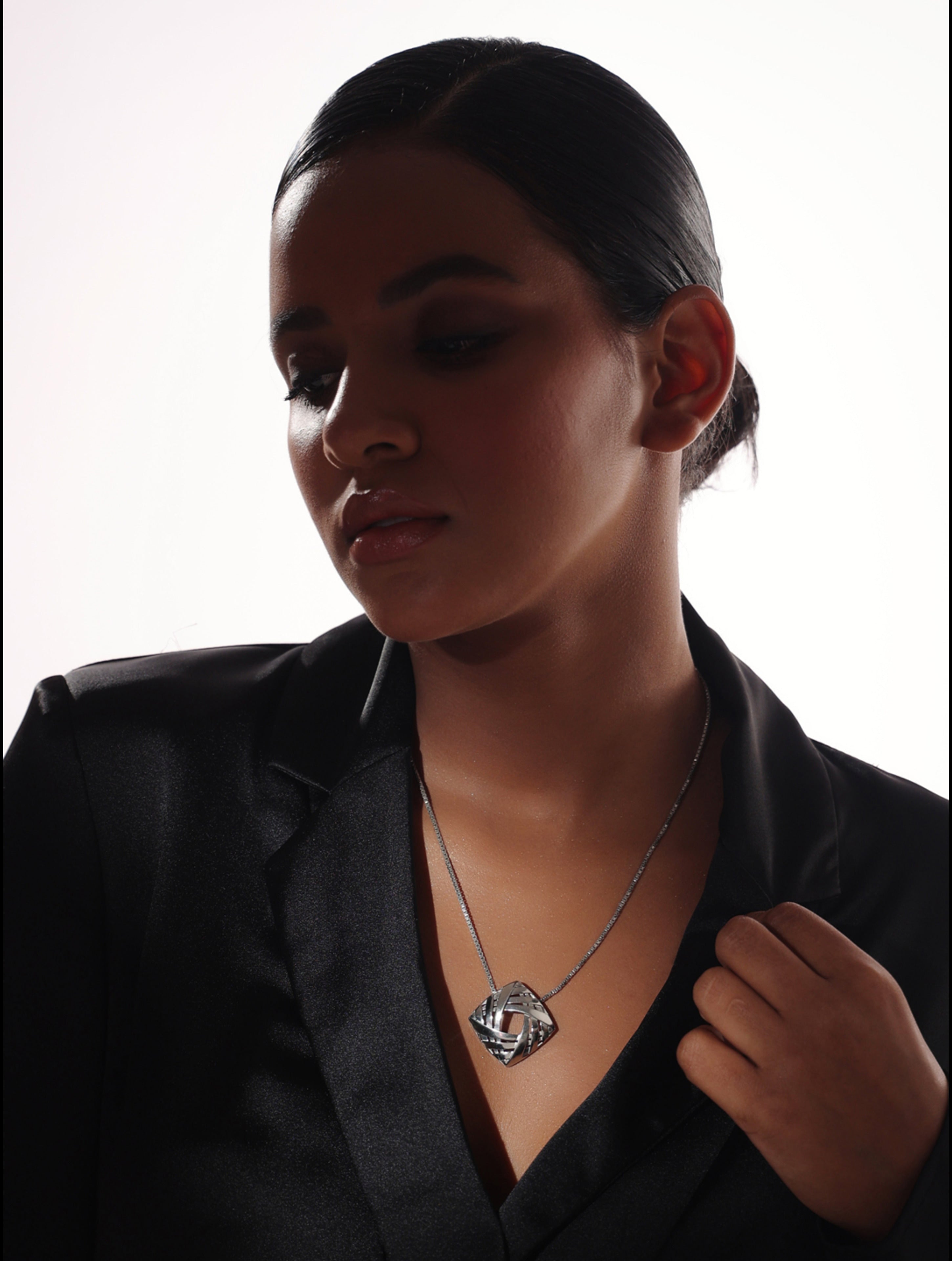 Lumina Rhodium Plated Weaving Design 925 Sterling Silver Pendant For Women