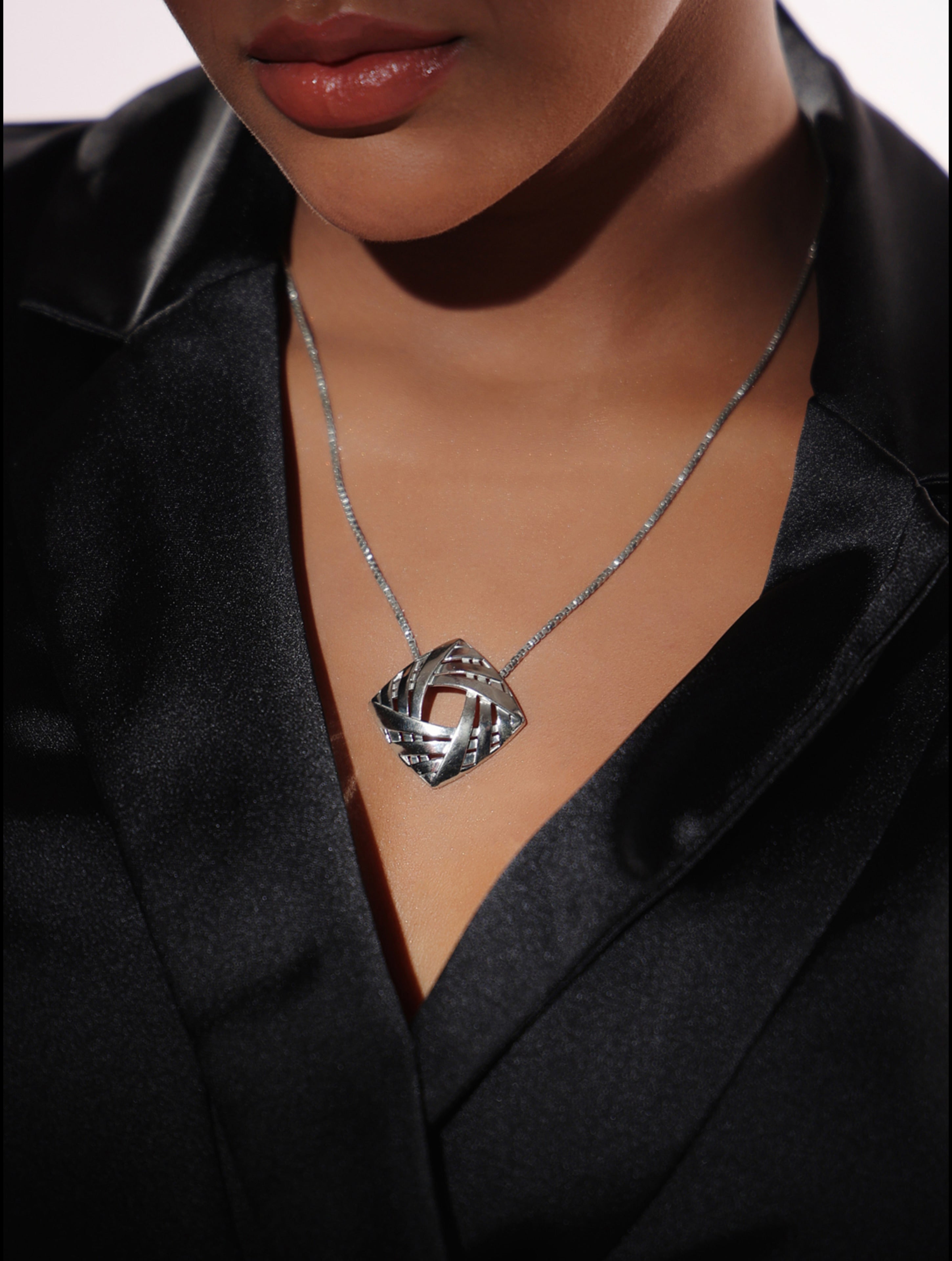 Lumina Rhodium Plated Weaving Design 925 Sterling Silver Pendant For Women