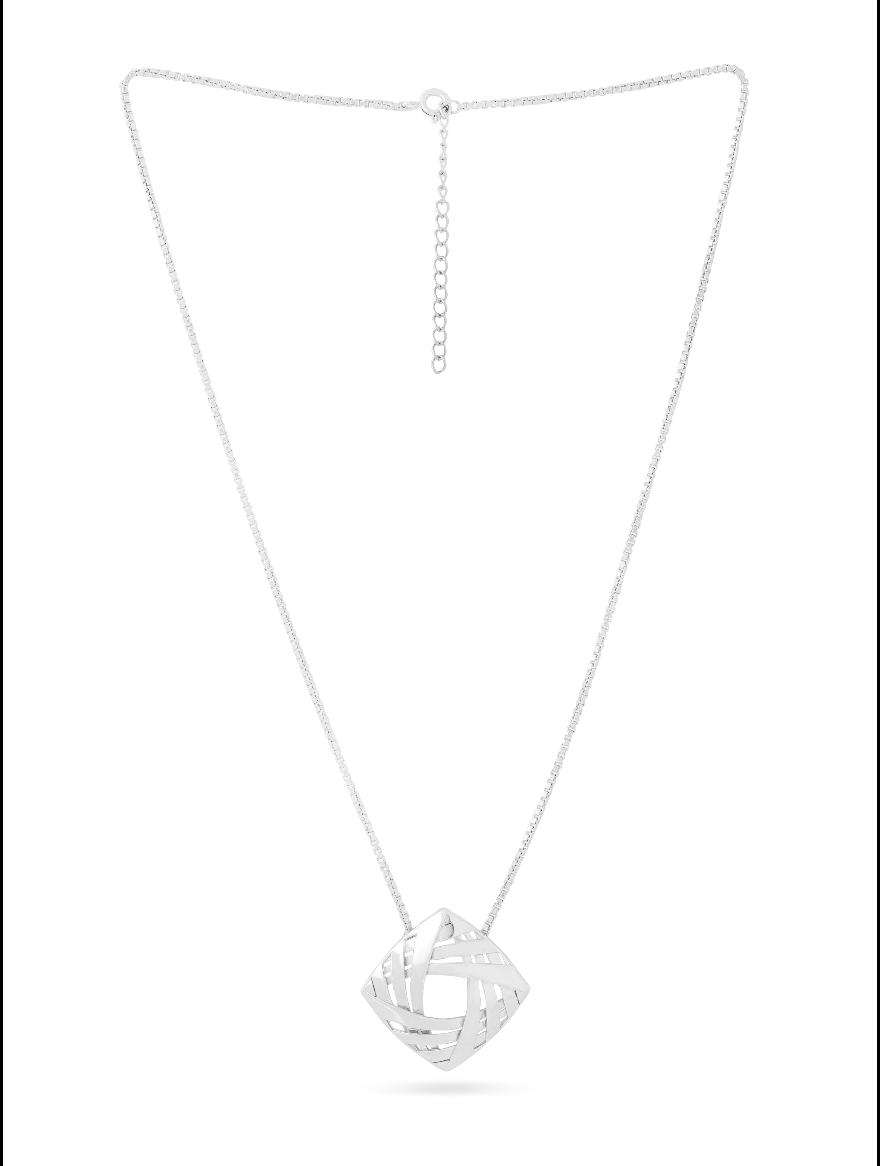 Lumina Rhodium Plated Weaving Design 925 Sterling Silver Pendant For Women