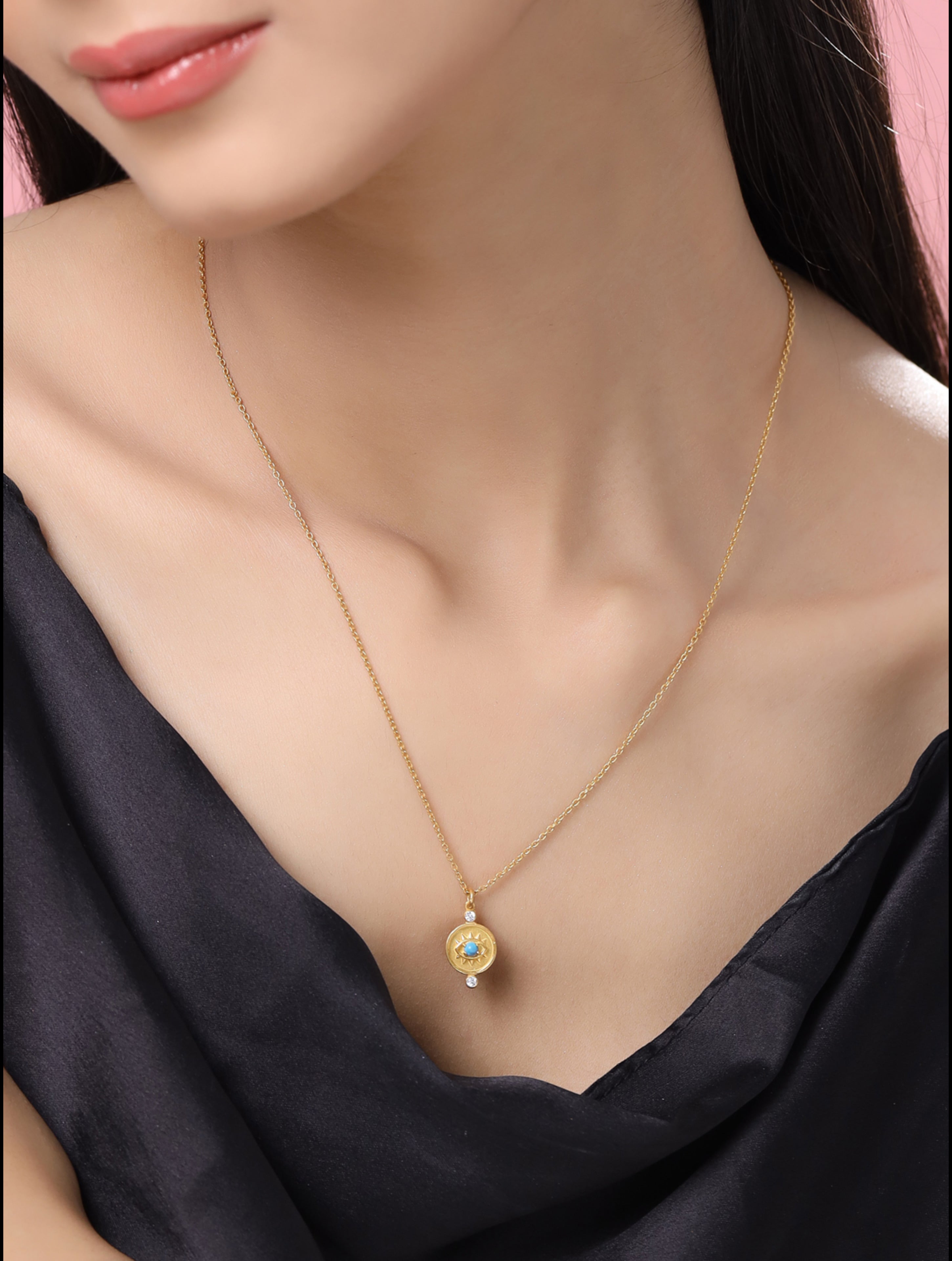 24K Plating Gold Evil Eye Good Luck Charm 925 Sterling Silver Pendant For Women