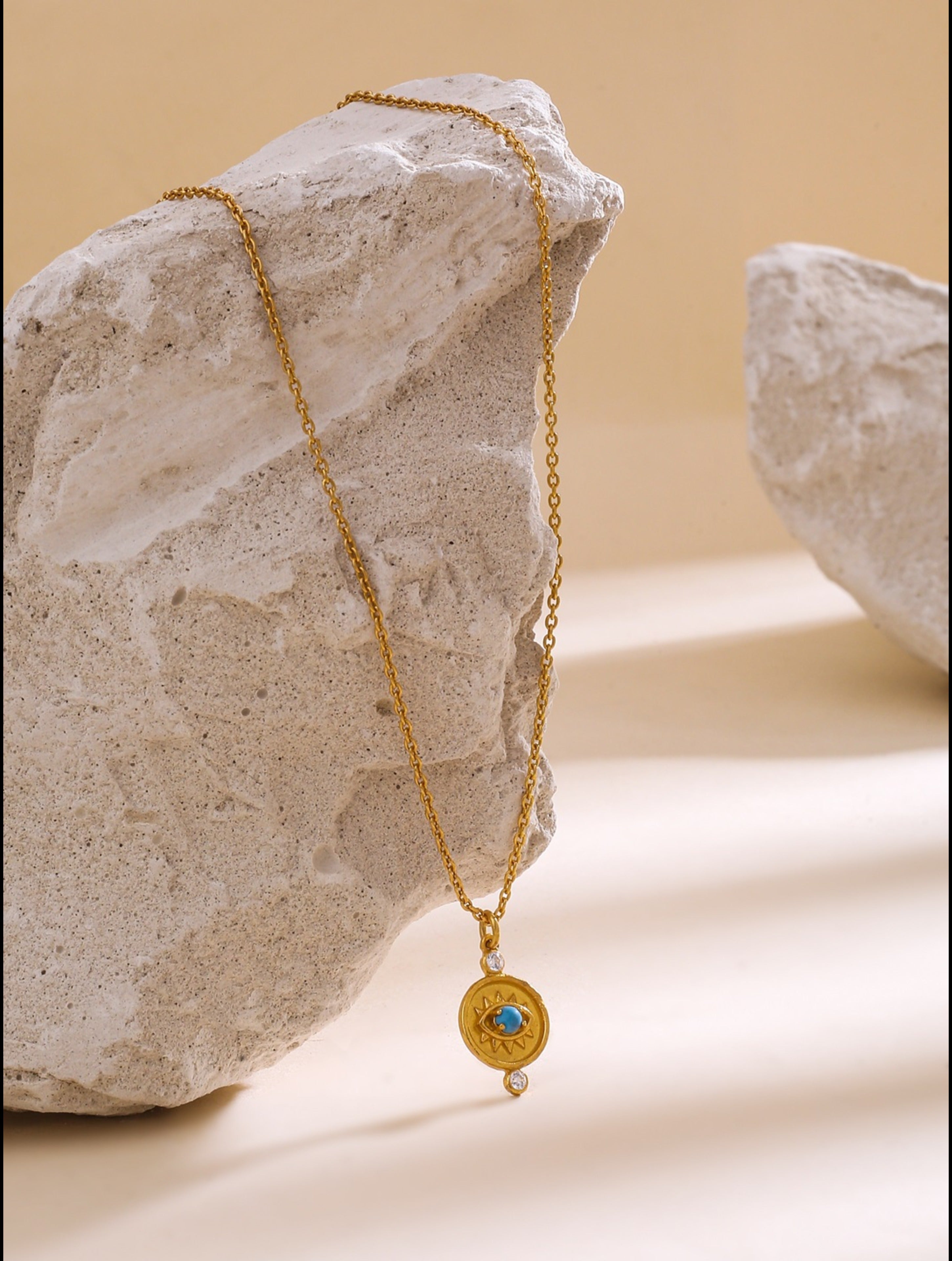 24K Plating Gold Evil Eye Good Luck Charm 925 Sterling Silver Pendant For Women