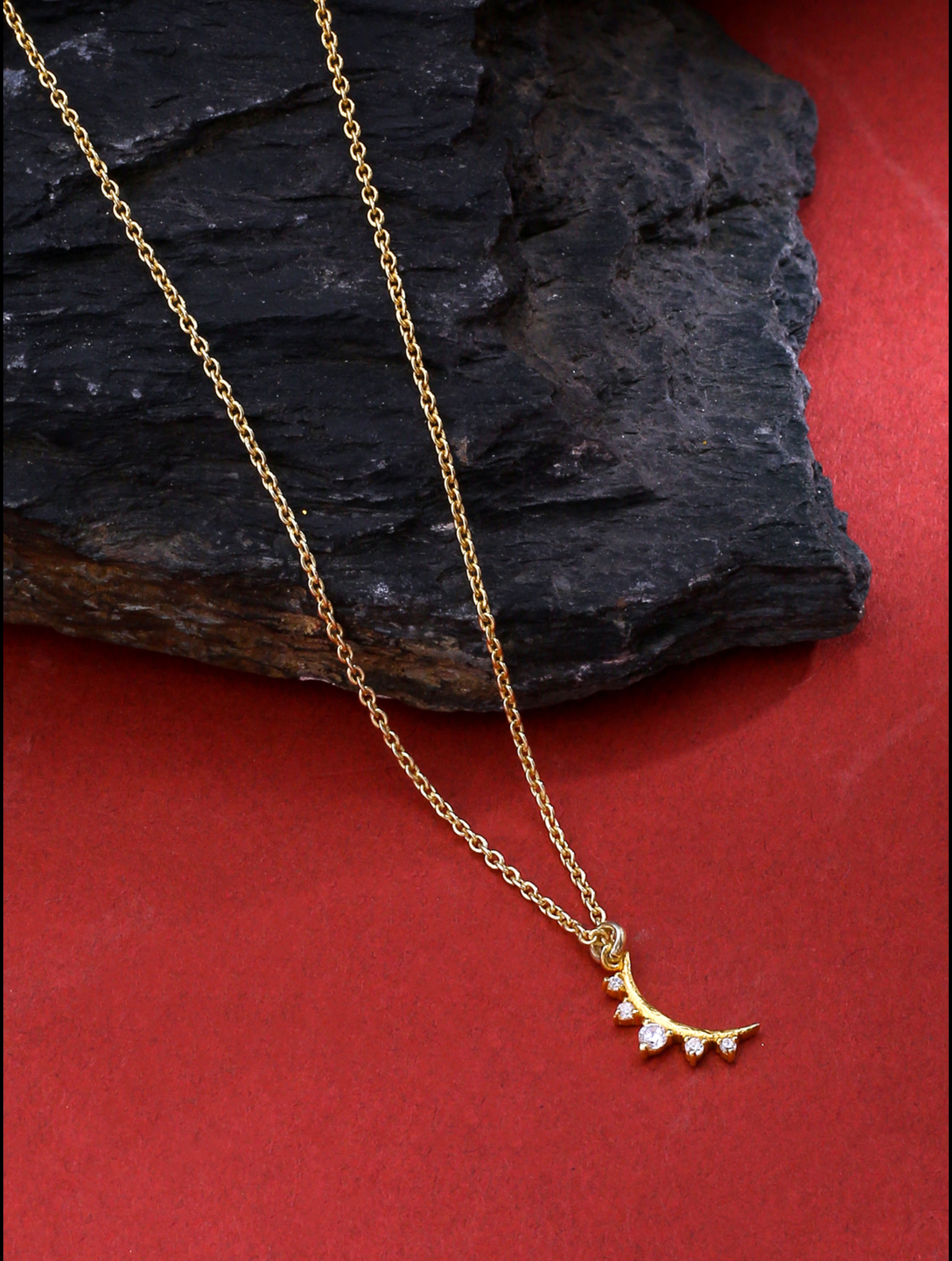 24K Gold Plating Crescent Moon Good Luck Charm 925 Sterling Silver Pendant For Women