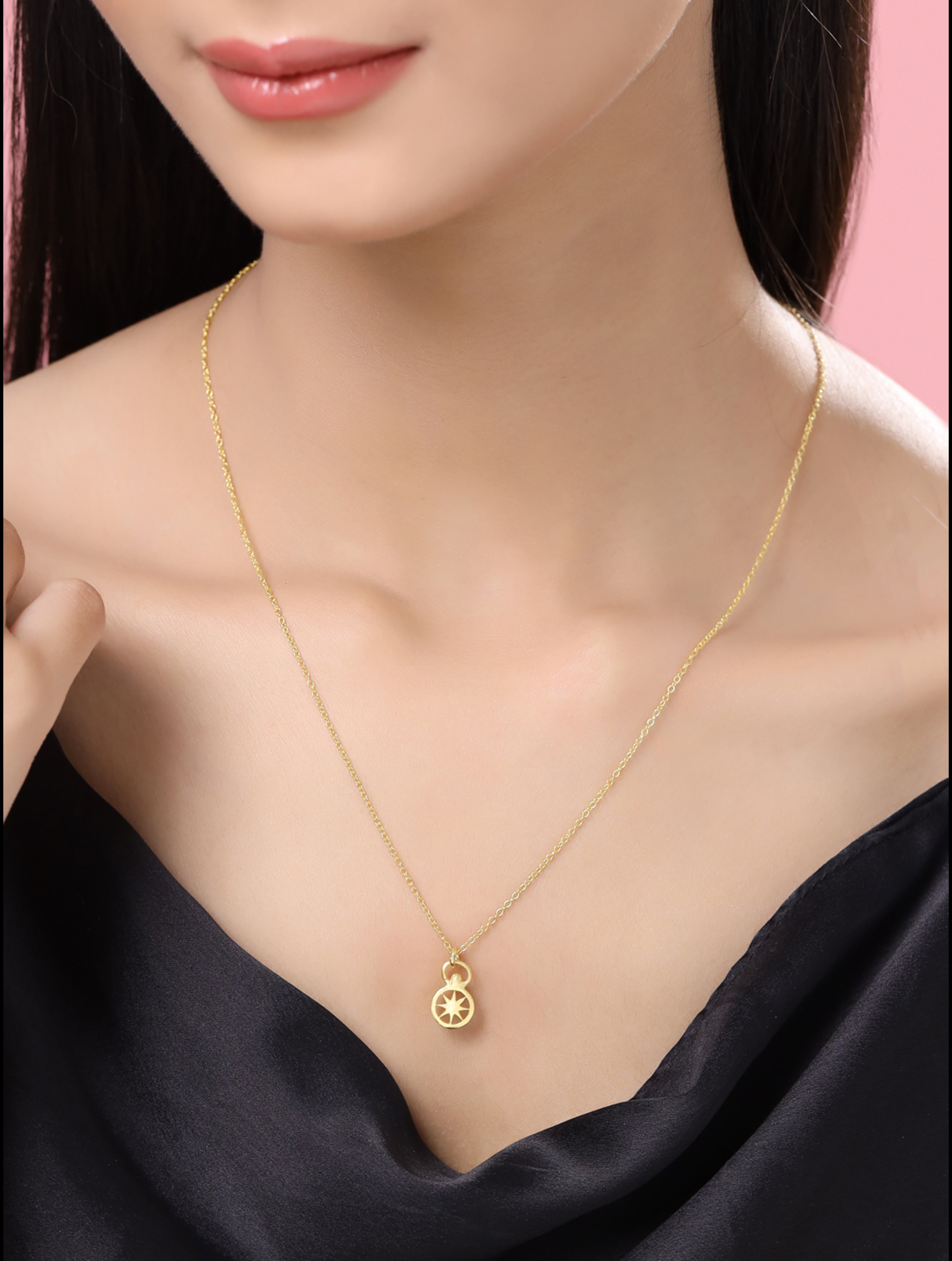 24K Gold Plating Northern Star Good Luck Charm 925 Sterling Silver Pendant For Women