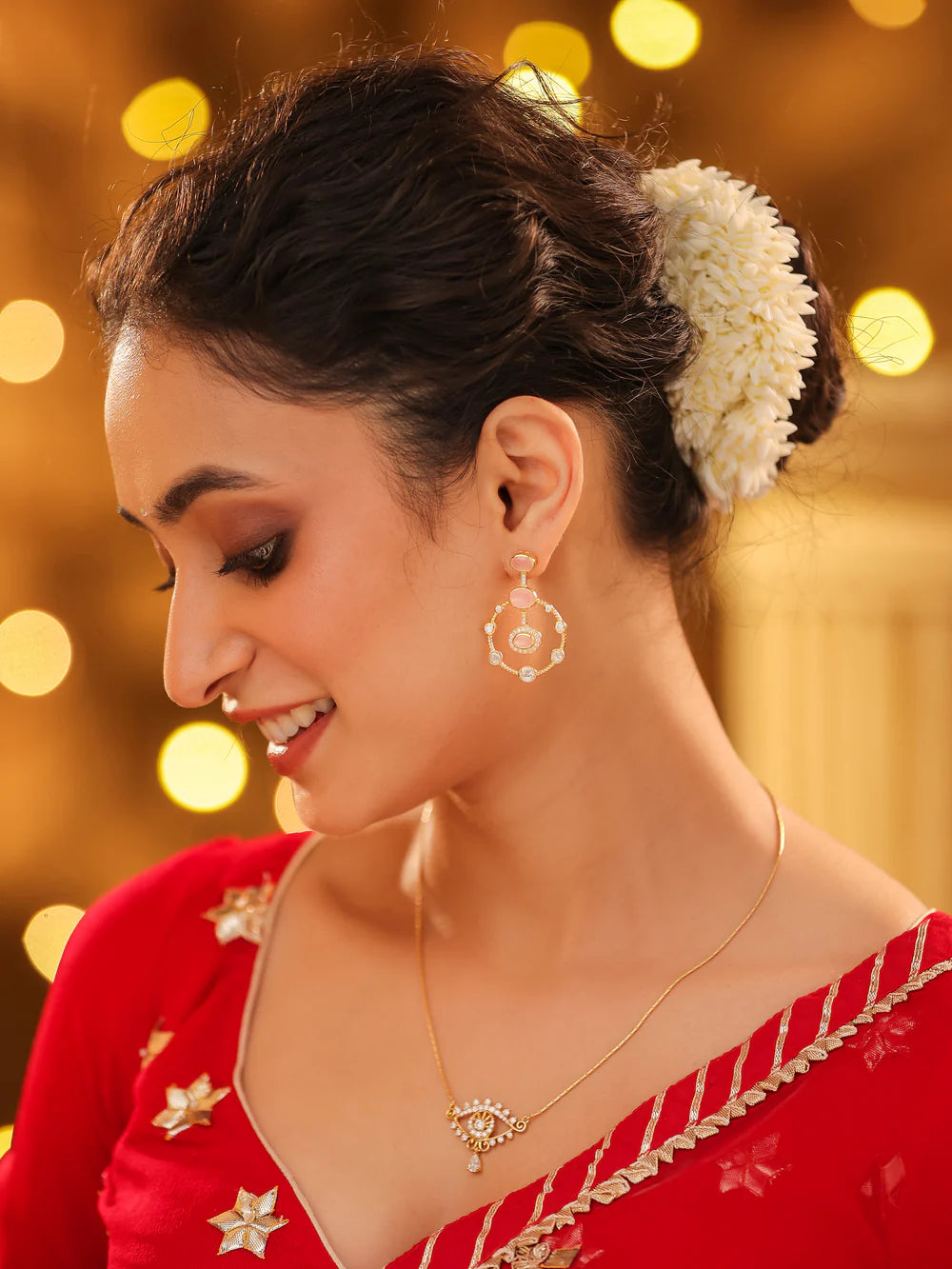 Pink Quartz Infinity Loop Mangalayam 925 Sterling Silver Earrings For Wome