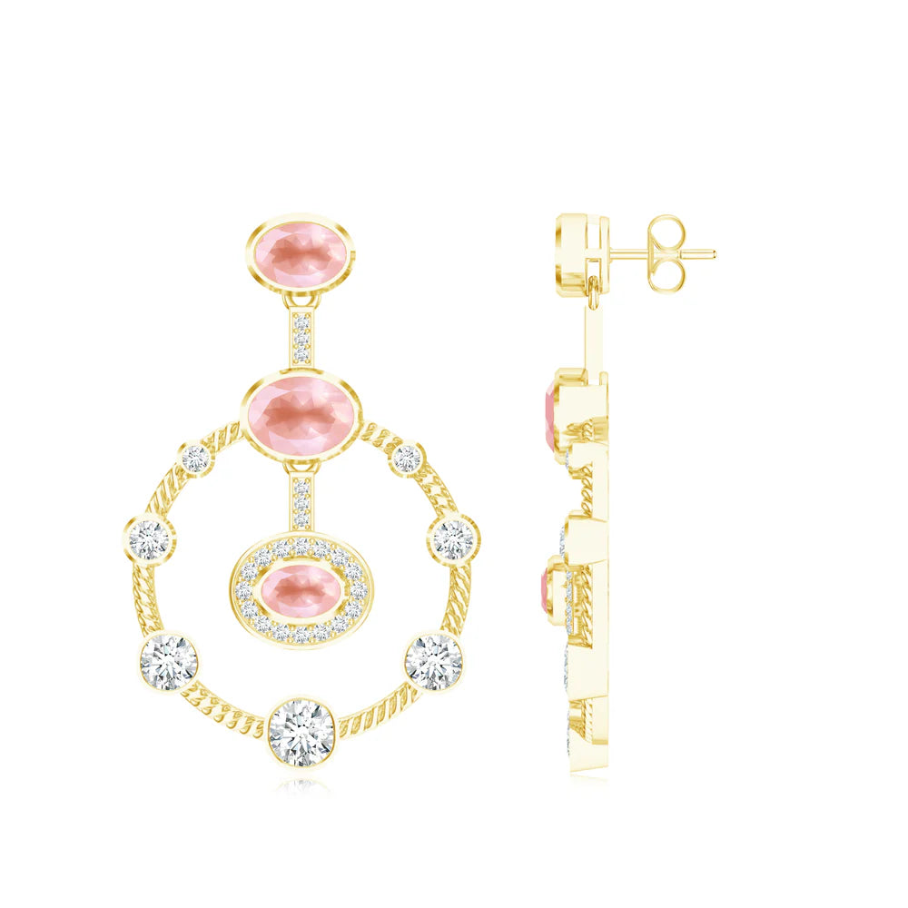 Pink Quartz Infinity Loop Mangalayam 925 Sterling Silver Earrings For Wome