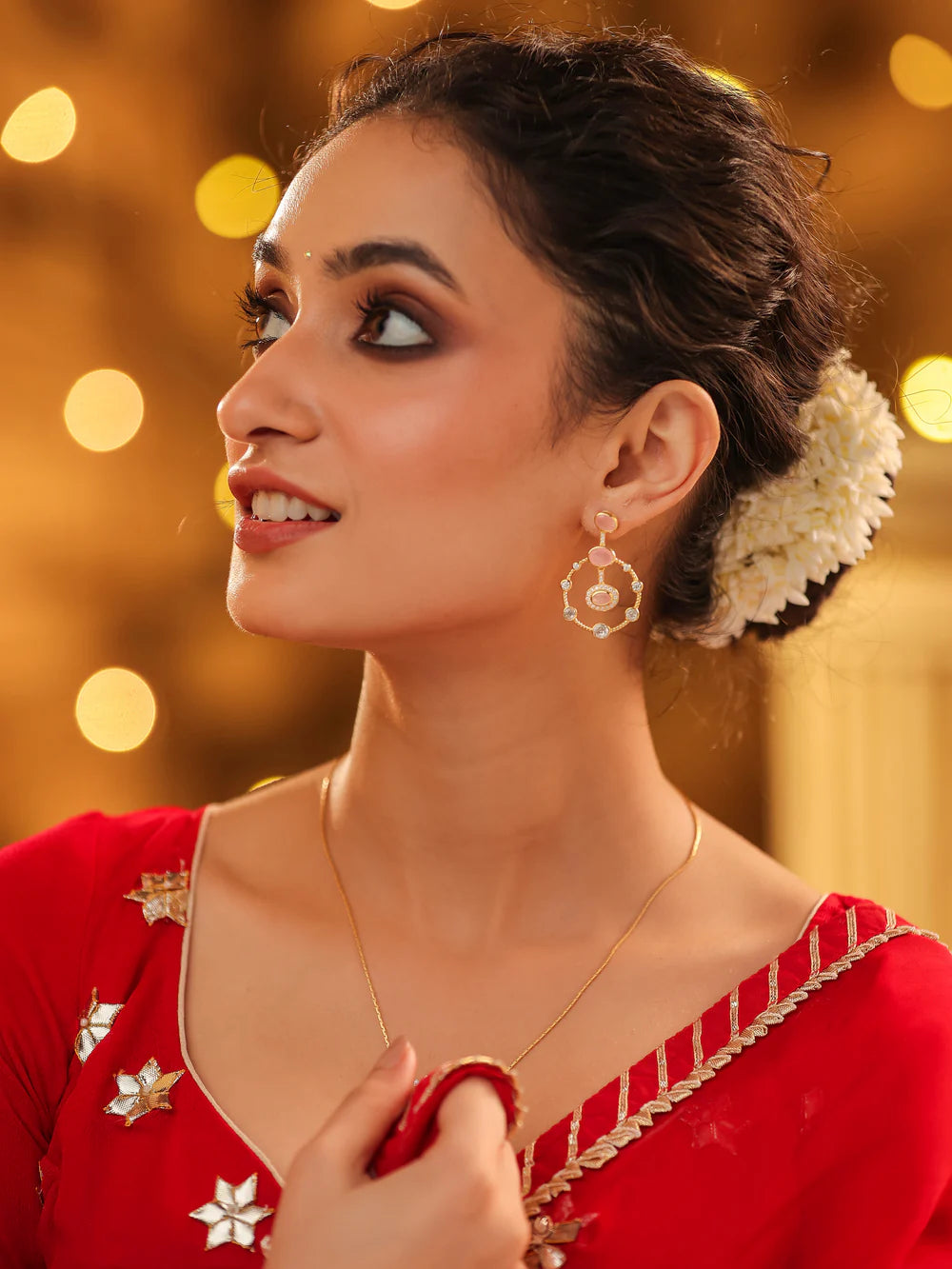 Pink Quartz Infinity Loop Mangalayam 925 Sterling Silver Earrings For Wome