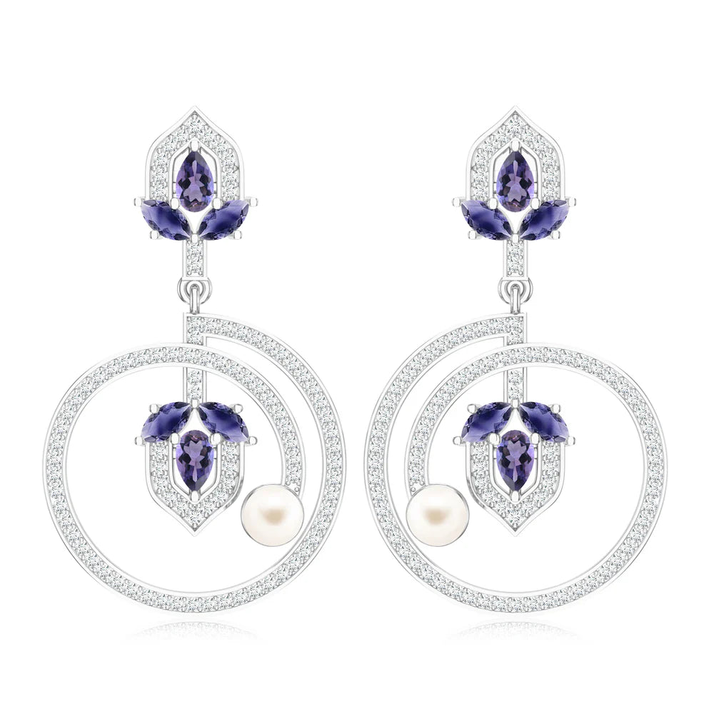Amethyst Floral Elegance Mangalayam 925 Sterling Silver Earrings For Women