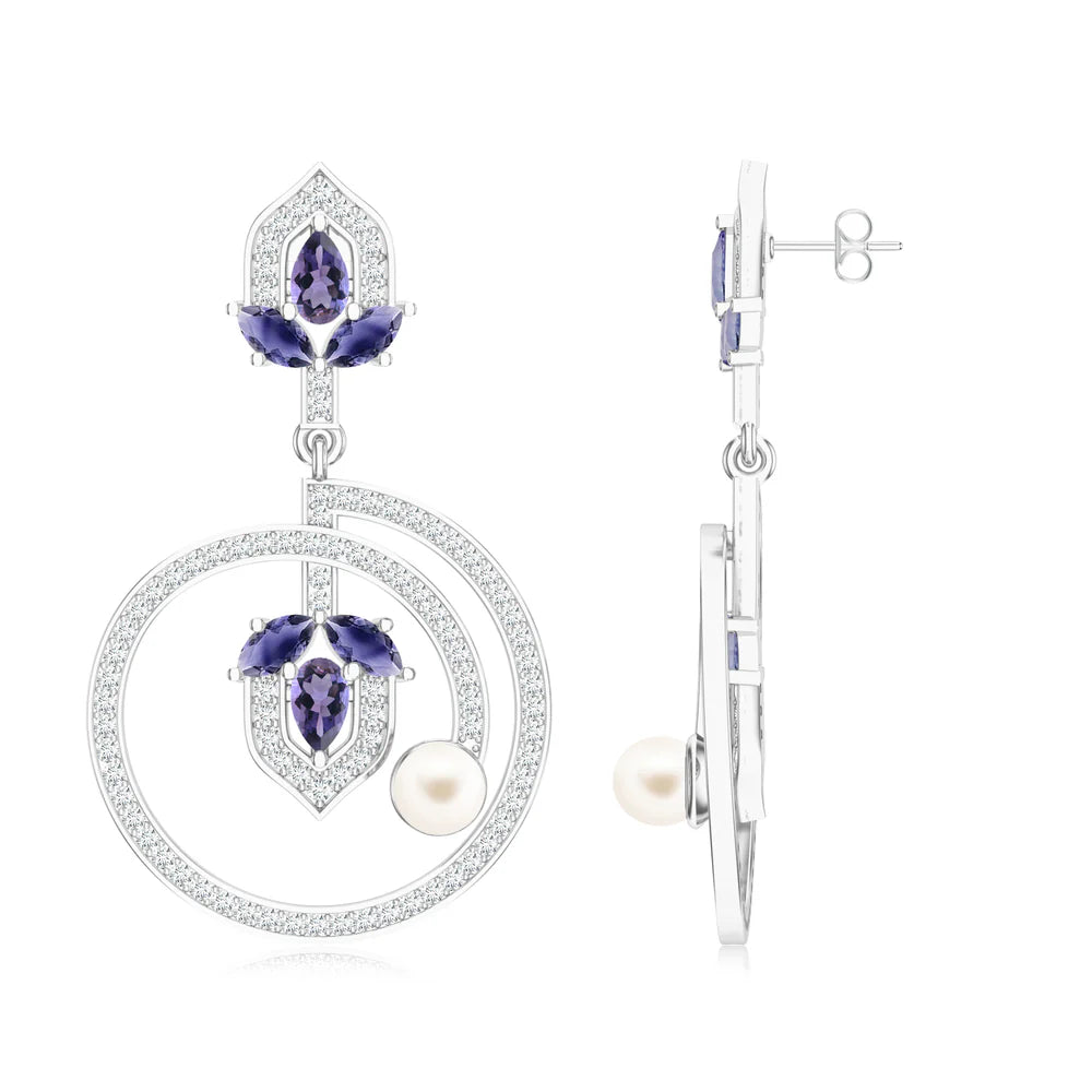 Amethyst Floral Elegance Mangalayam 925 Sterling Silver Earrings For Women