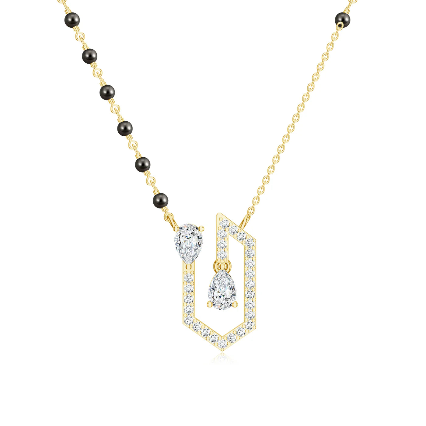 Black Beads Geometric Mangalsutra 925 Sterling Silver Pendant For Women