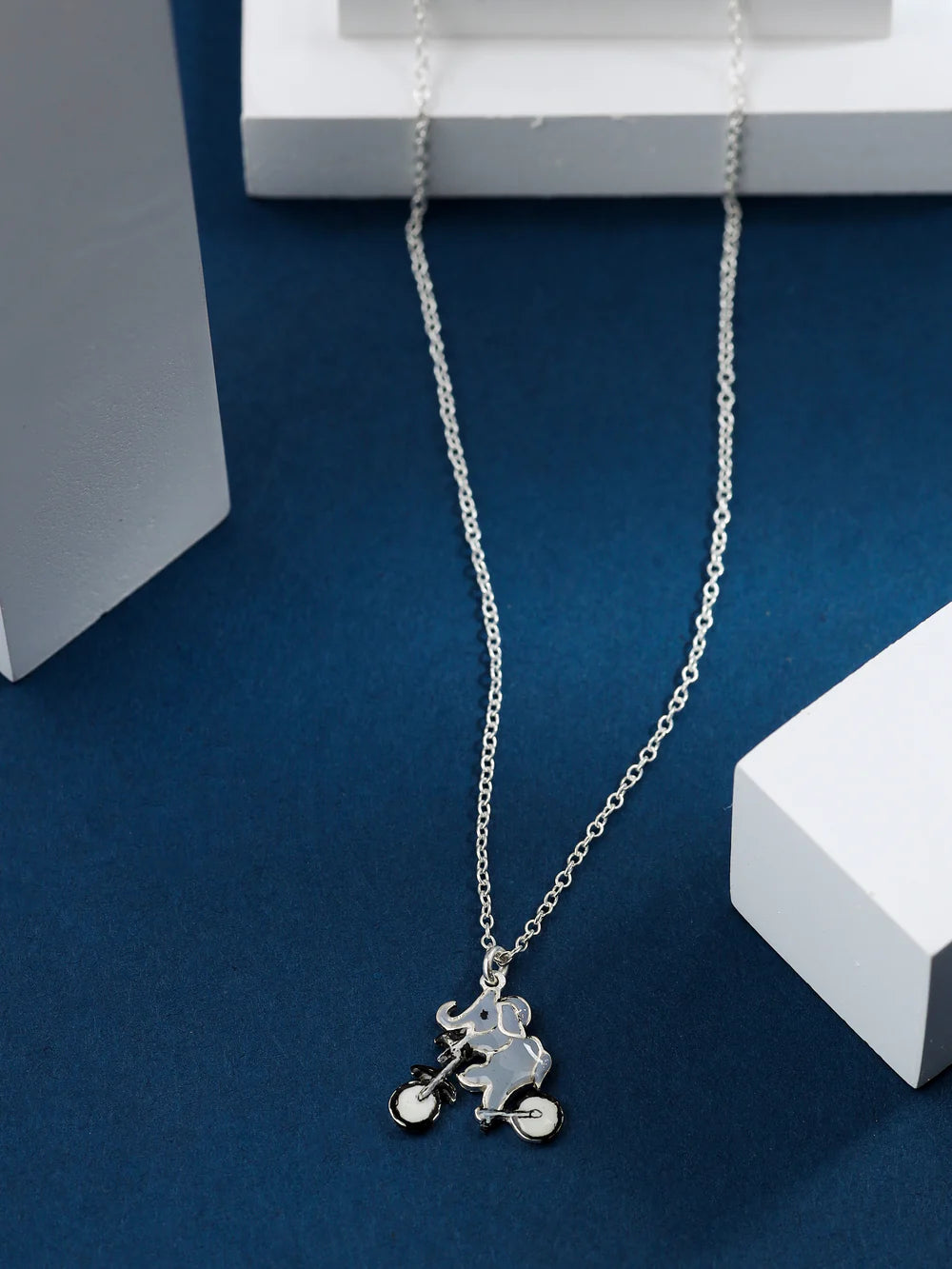 Elephant and Bicycle 925 Sterling Silver Pendant For Kids