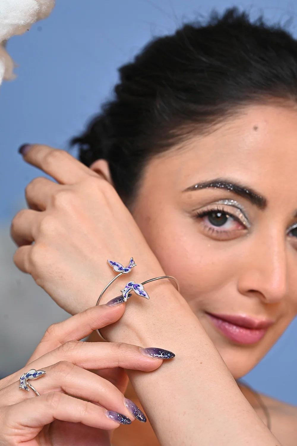 Purple Feather 925 Sterling Silver Bracelet in Real Rhodium For Women