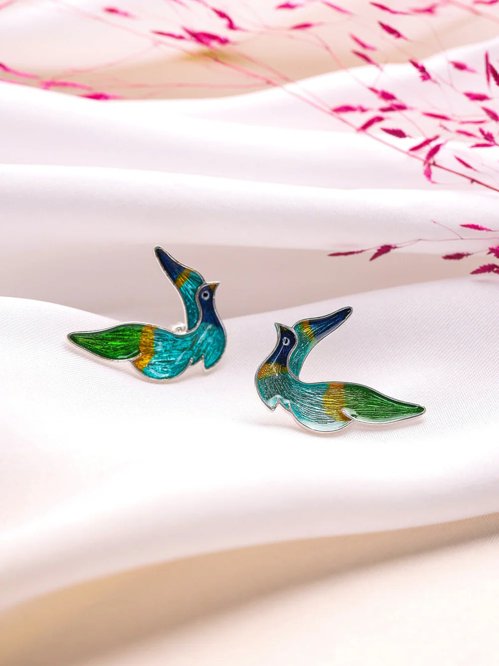 Real Rhodium Teal Love 925 Sterling Silver Earrings For Women