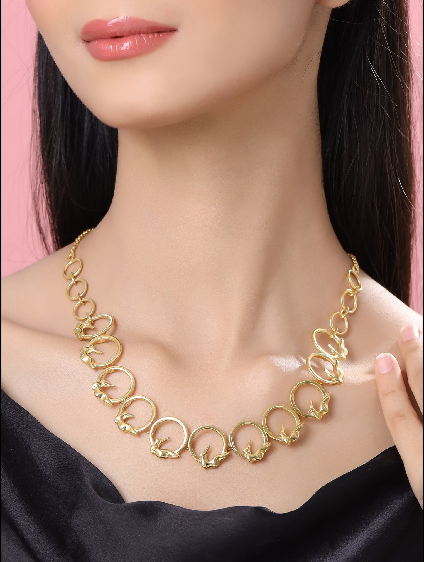 24K Gold-Plated Circle of Freedom 925 Sterling Silver Necklace For Women