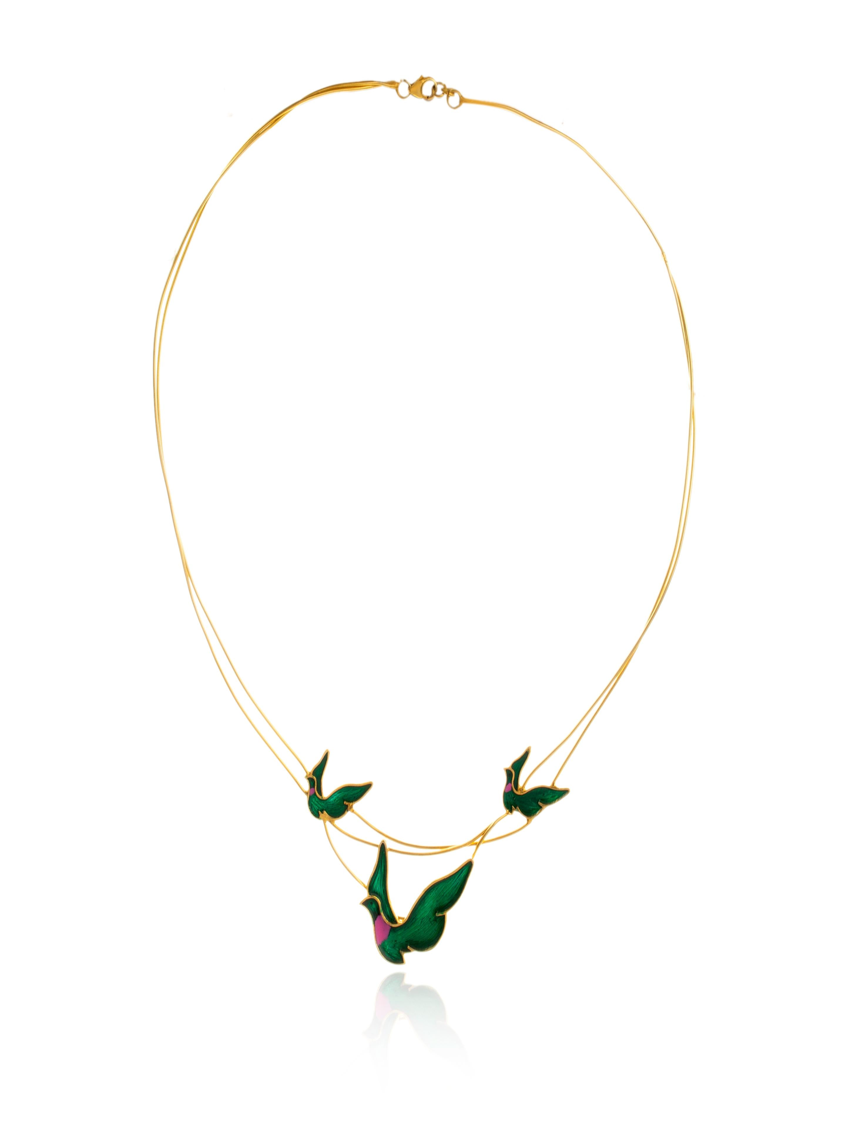24K Gold-Plated Green Flock 925 Sterling Silver Necklace For Women