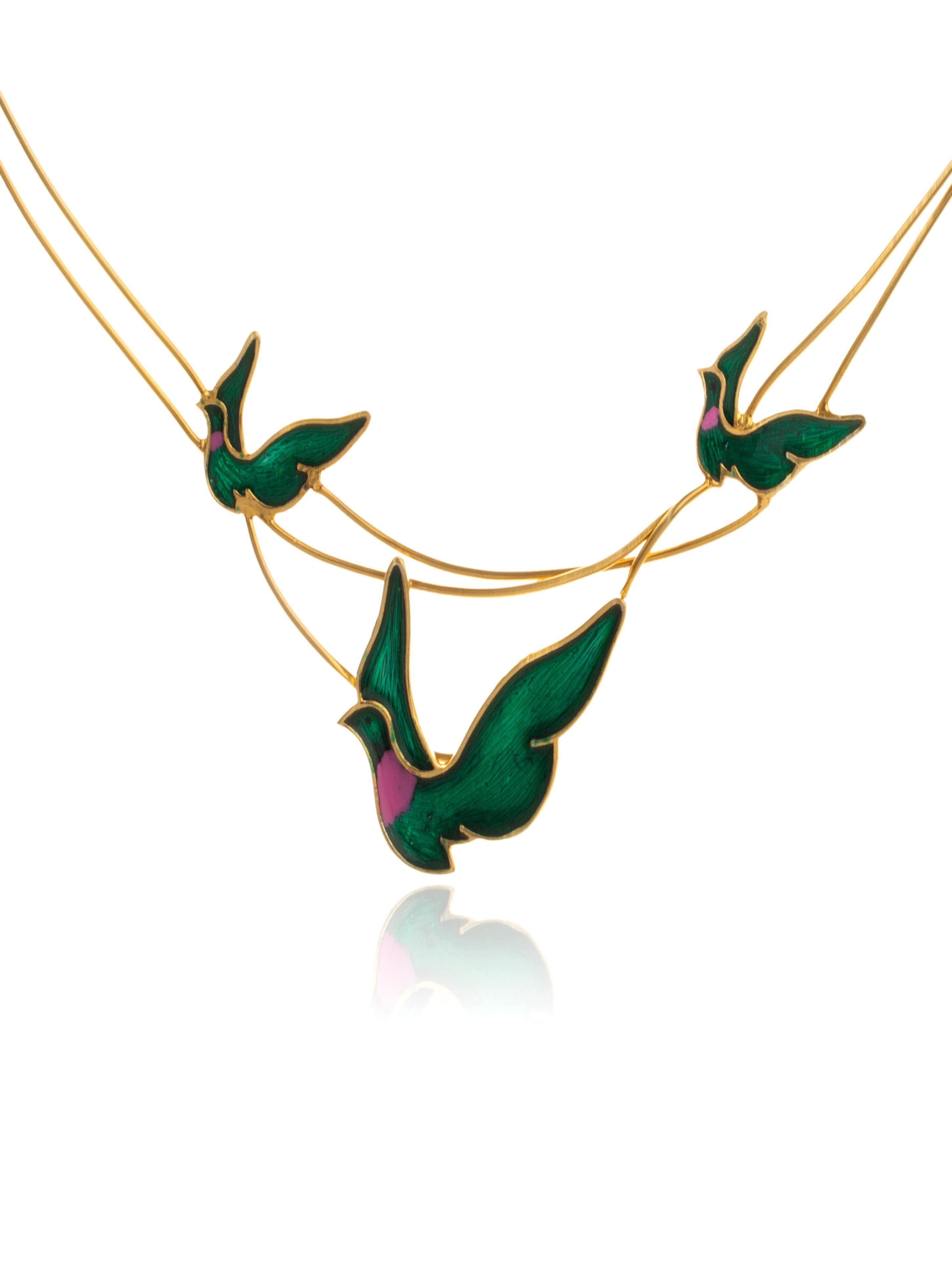 24K Gold-Plated Green Flock 925 Sterling Silver Necklace For Women