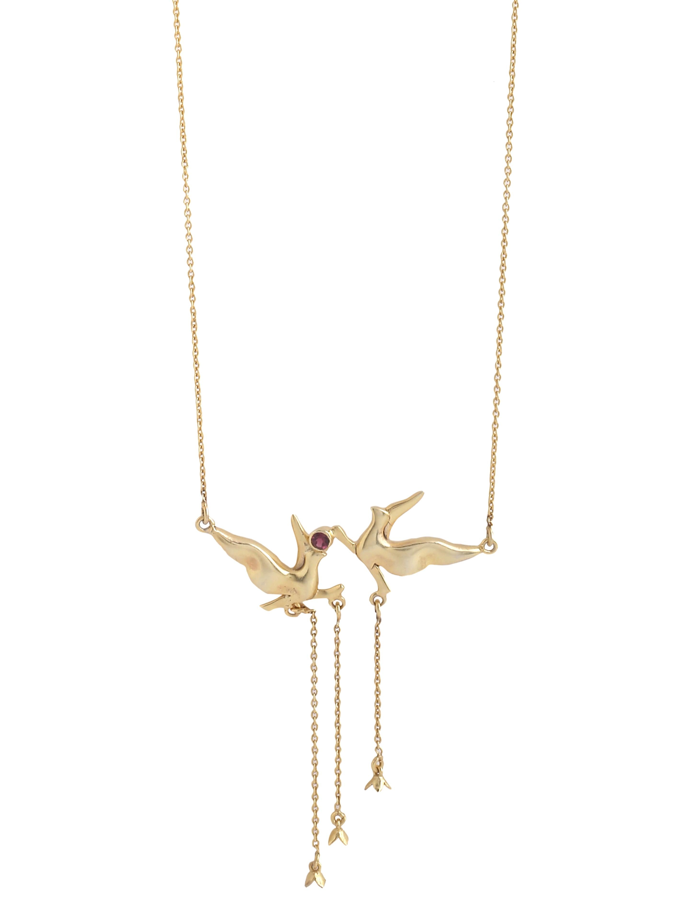 Garnet Golden Tassel Dove 925 Sterling Silver Necklace For Women