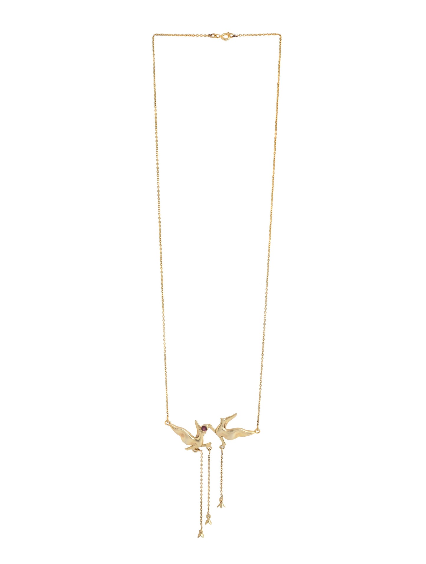 Garnet Golden Tassel Dove 925 Sterling Silver Necklace For Women