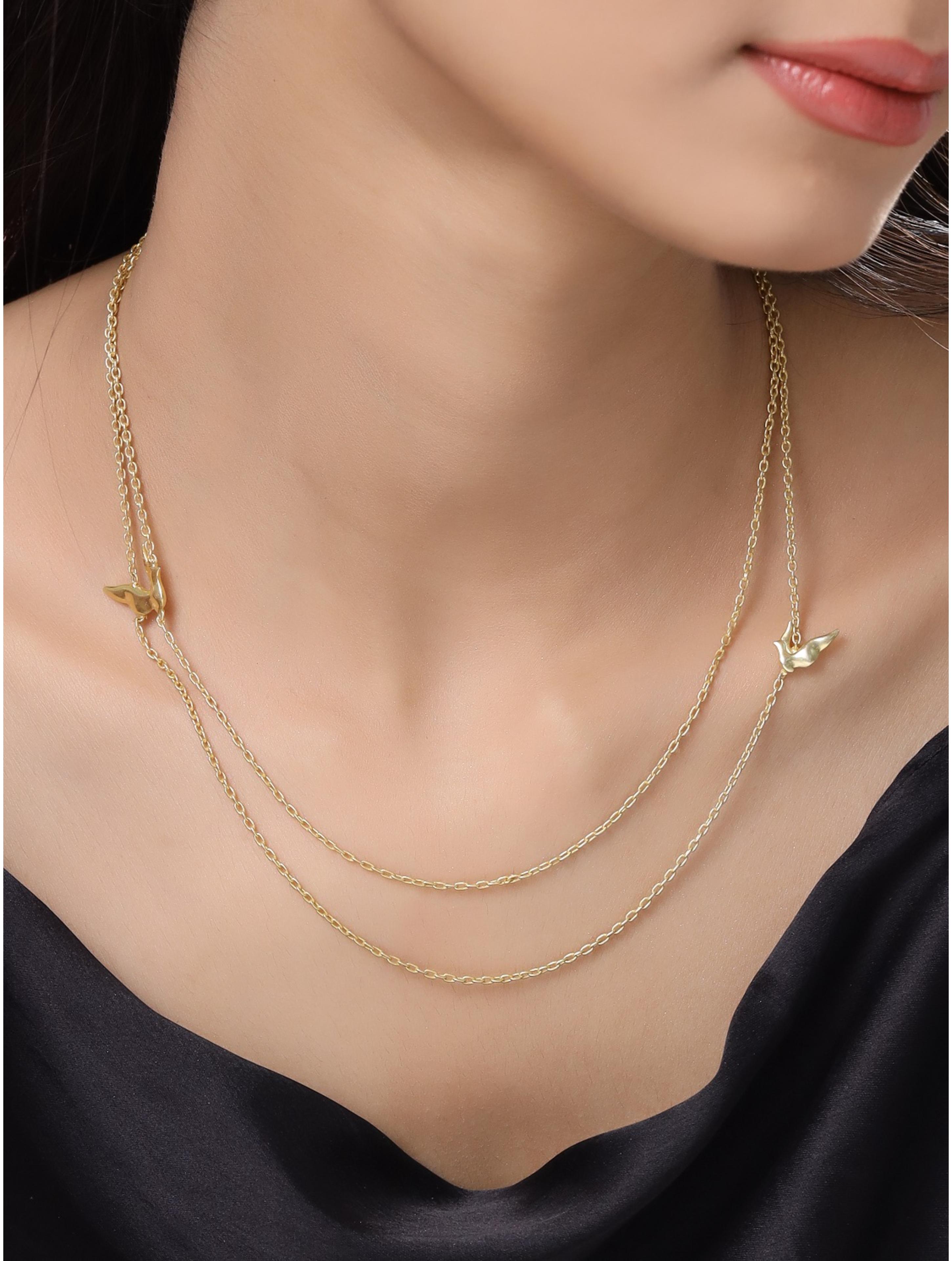 24K Gold-Plated Layered Dove 925 Sterling Silver Necklace For Women