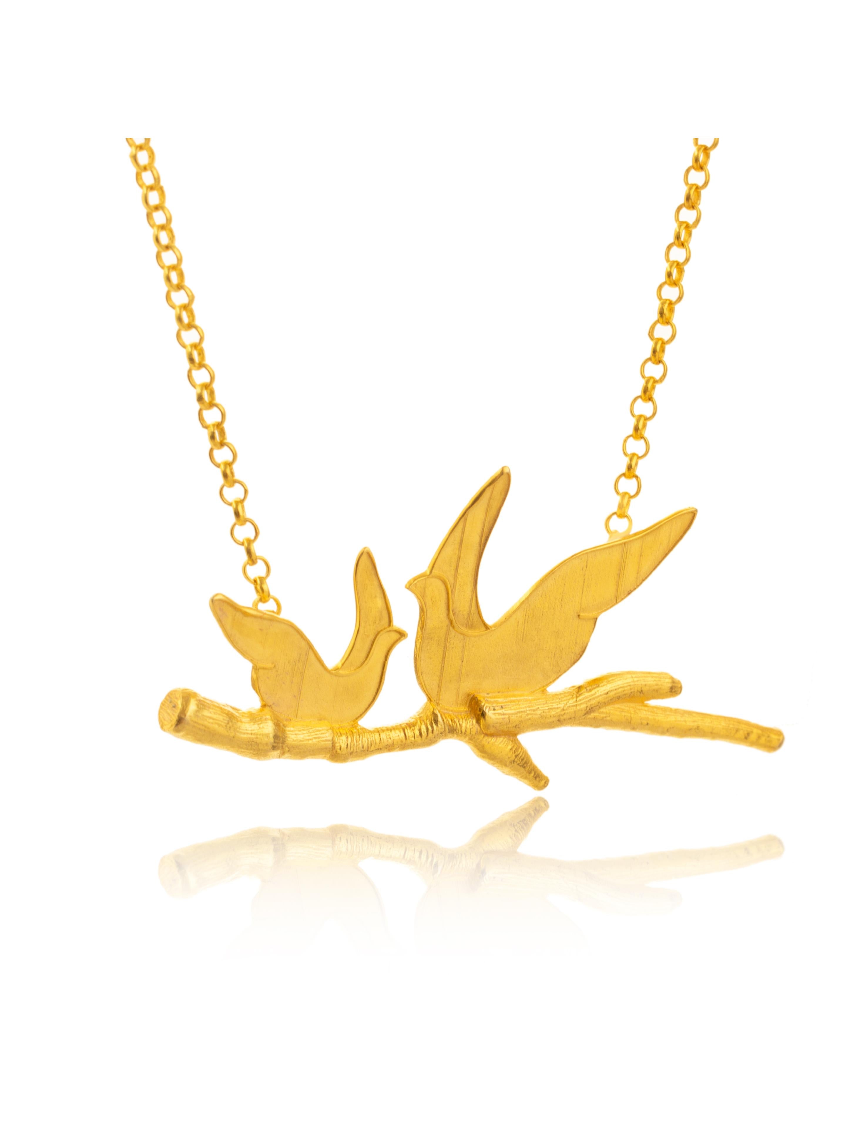 24K Gold-Plated Olive Branch 925 Sterling Silver Pendant For Women