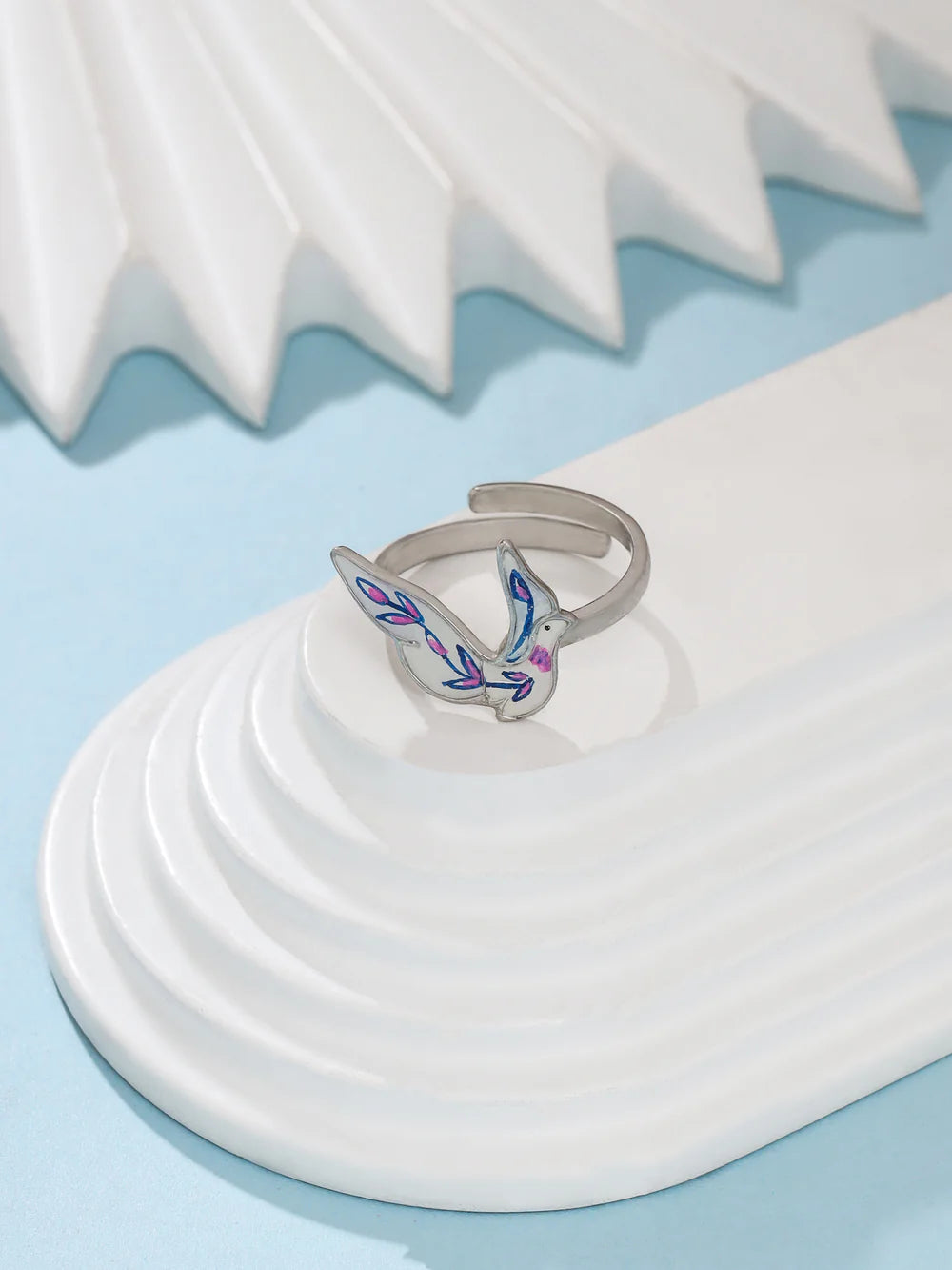 Rhodium Purple Feather 925 Sterling Silver Ring For Women