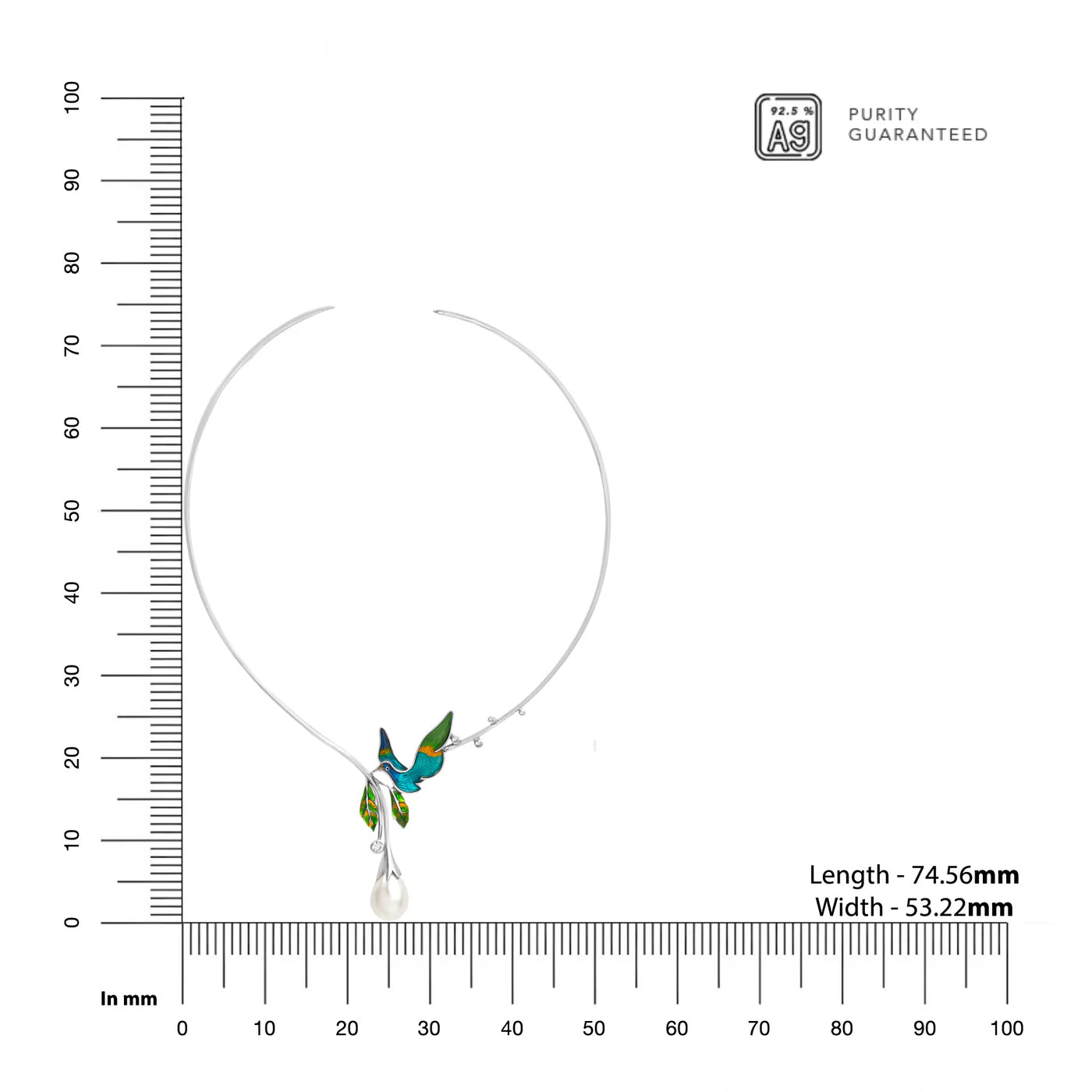 Teal Love 925 Sterling Silver Necklace in Real Rhodium For Women