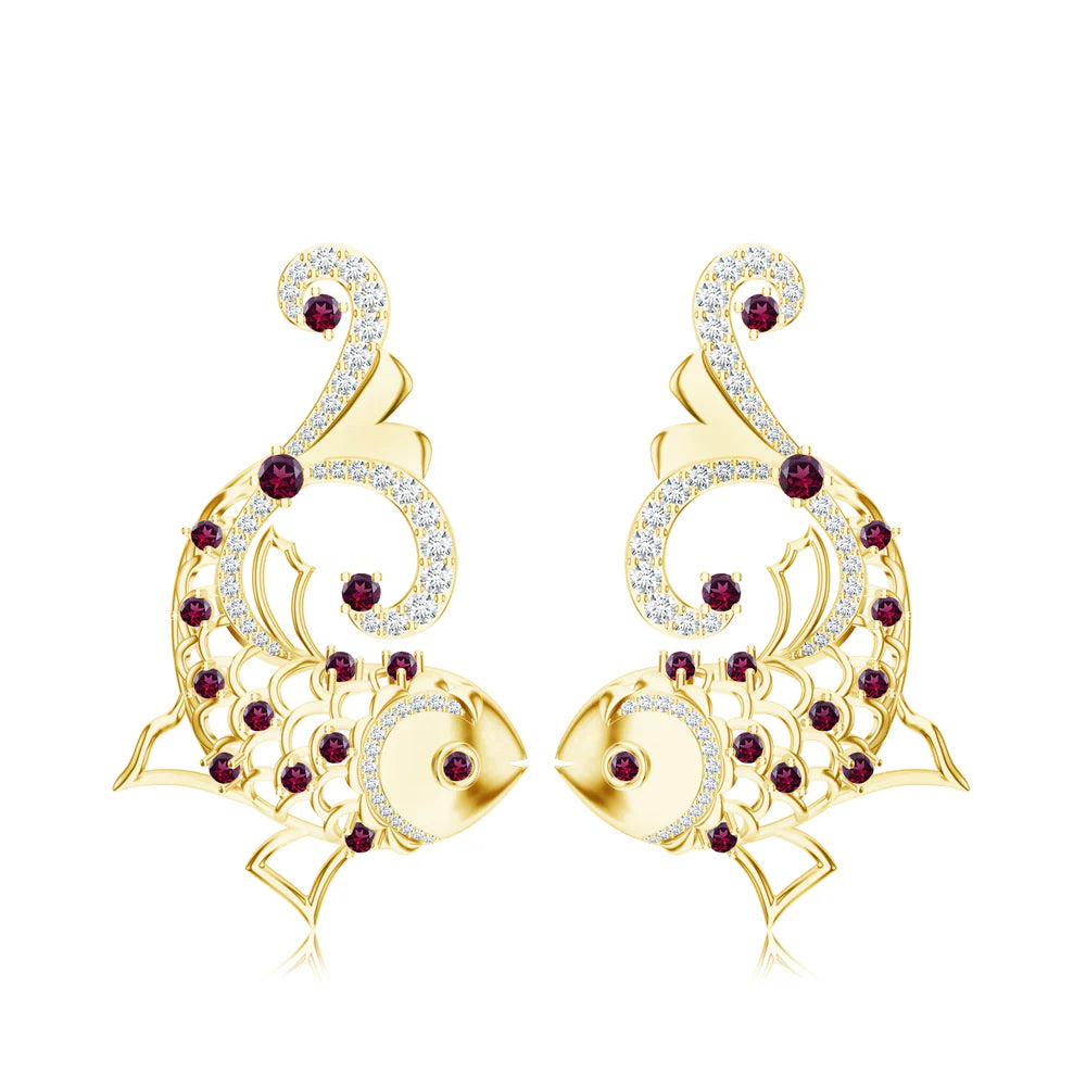 Modern Kalaras Meen-Themed Moissanite 925 Sterling Silver Earrings For Women